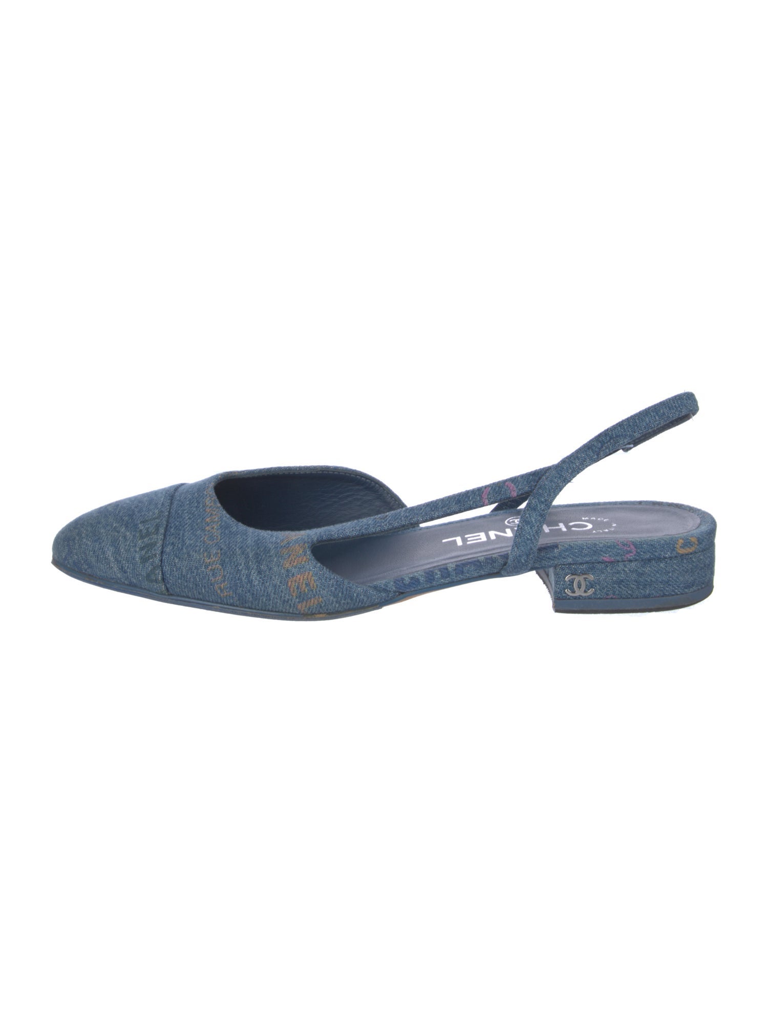 Chanel Interlocking CC Logo Denim Slingback Flats