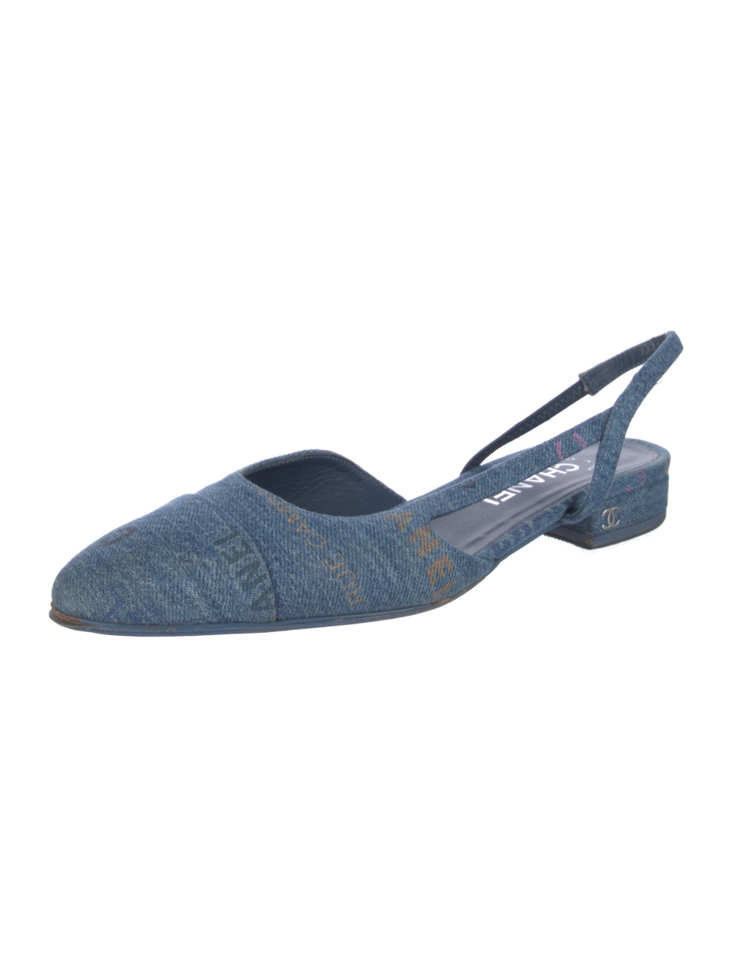 Chanel Interlocking CC Logo Denim Slingback Flats