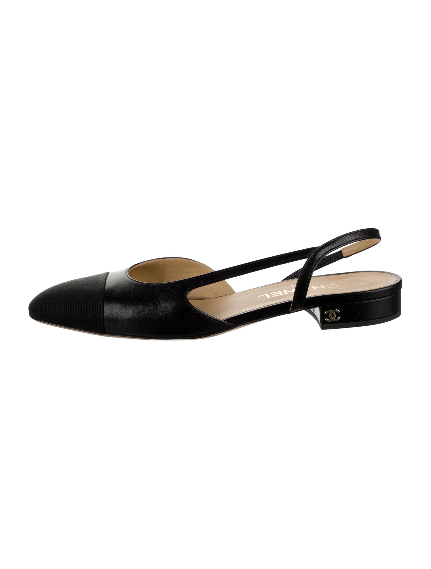 Chanel Interlocking CC Logo Leather Slingback Flats