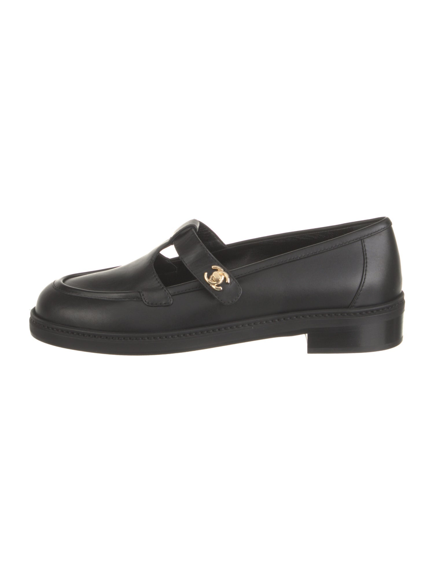Chanel Interlocking CC Logo Leather Mary Jane Flats