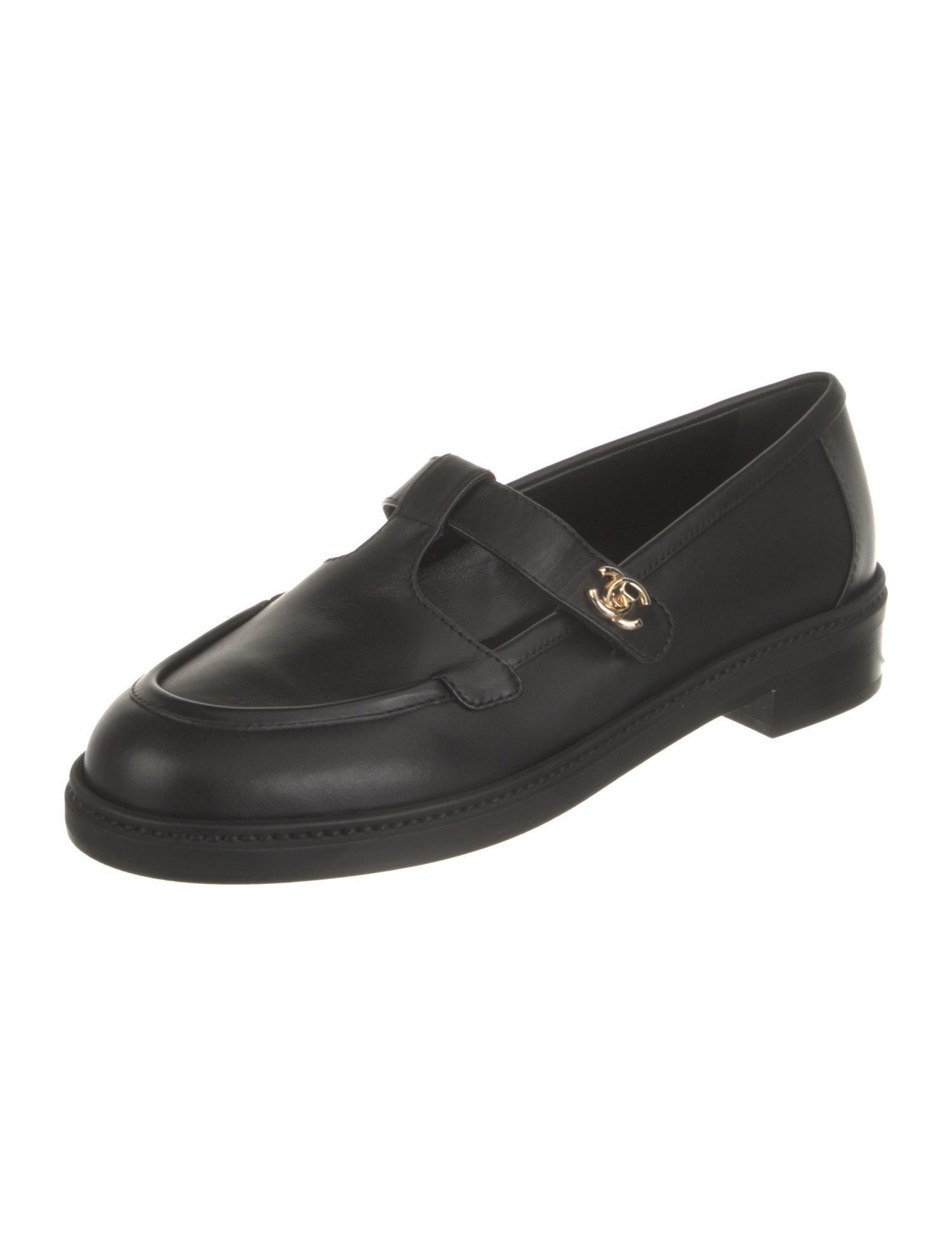 Chanel Interlocking CC Logo Leather Mary Jane Flats