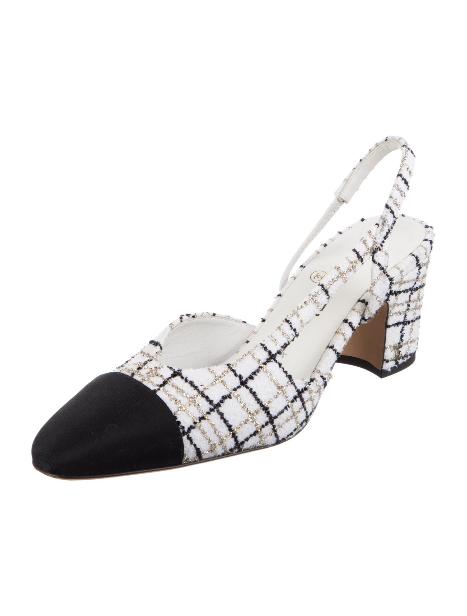 Chanel Interlocking CC Logo Tweed Slingback Pumps