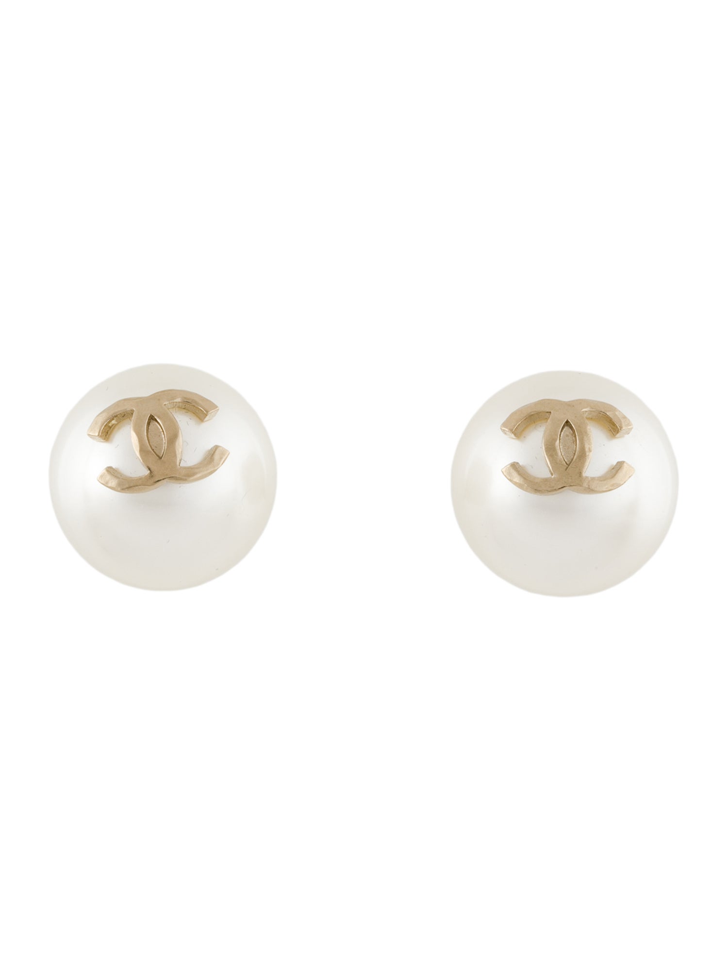 Chanel Faux Pearl CC Stud Earrings