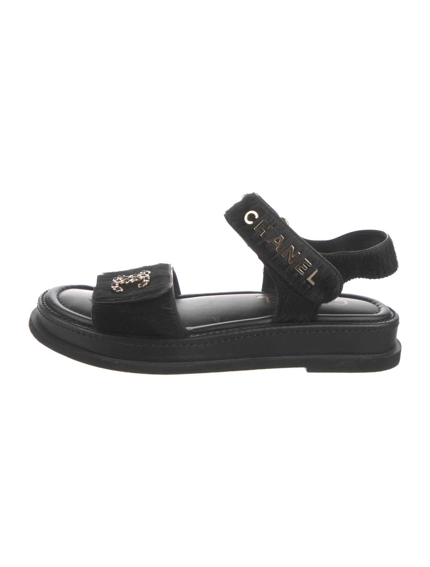 Chanel 2024 Interlocking CC Logo T-Strap Sandals