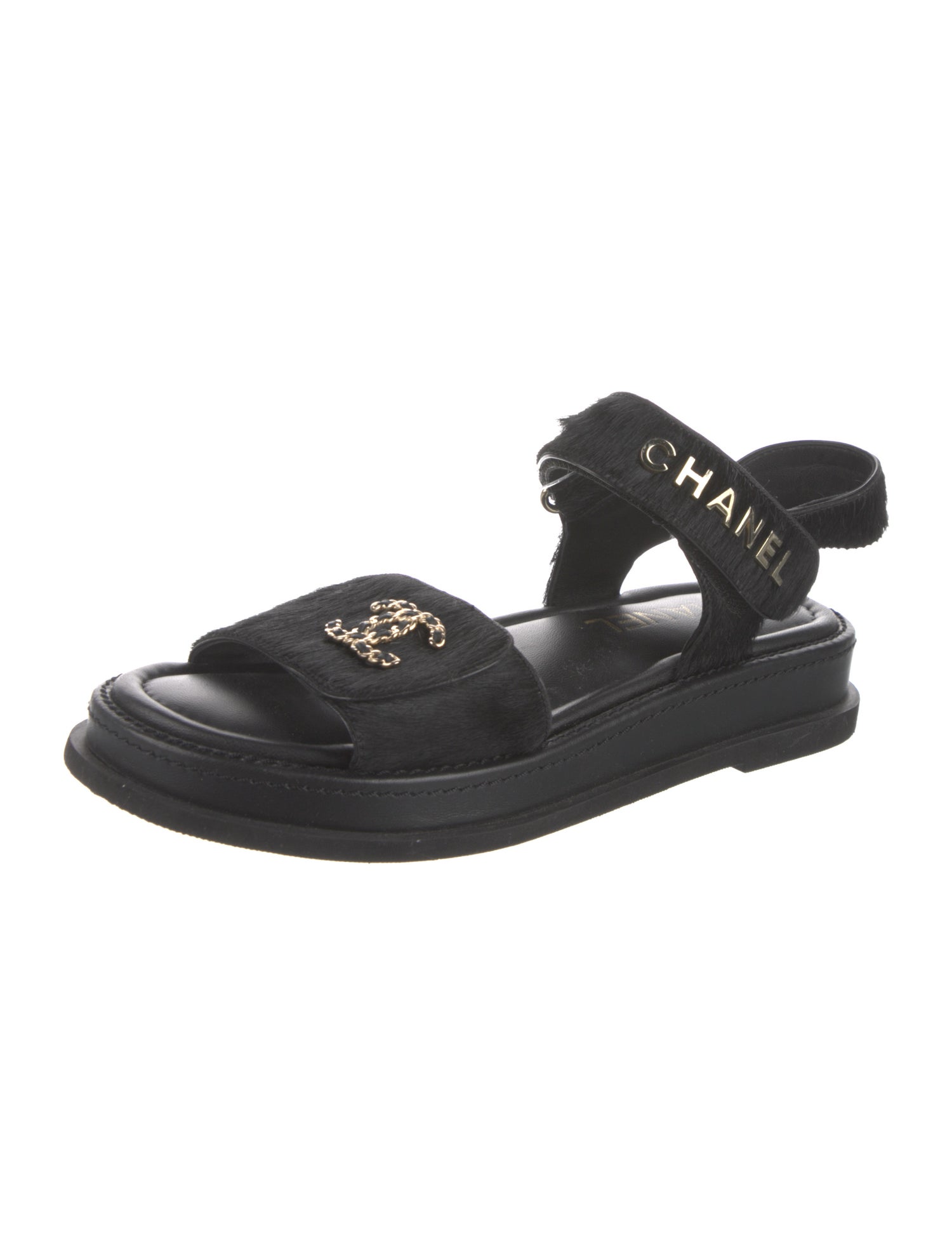Chanel 2024 Interlocking CC Logo T-Strap Sandals