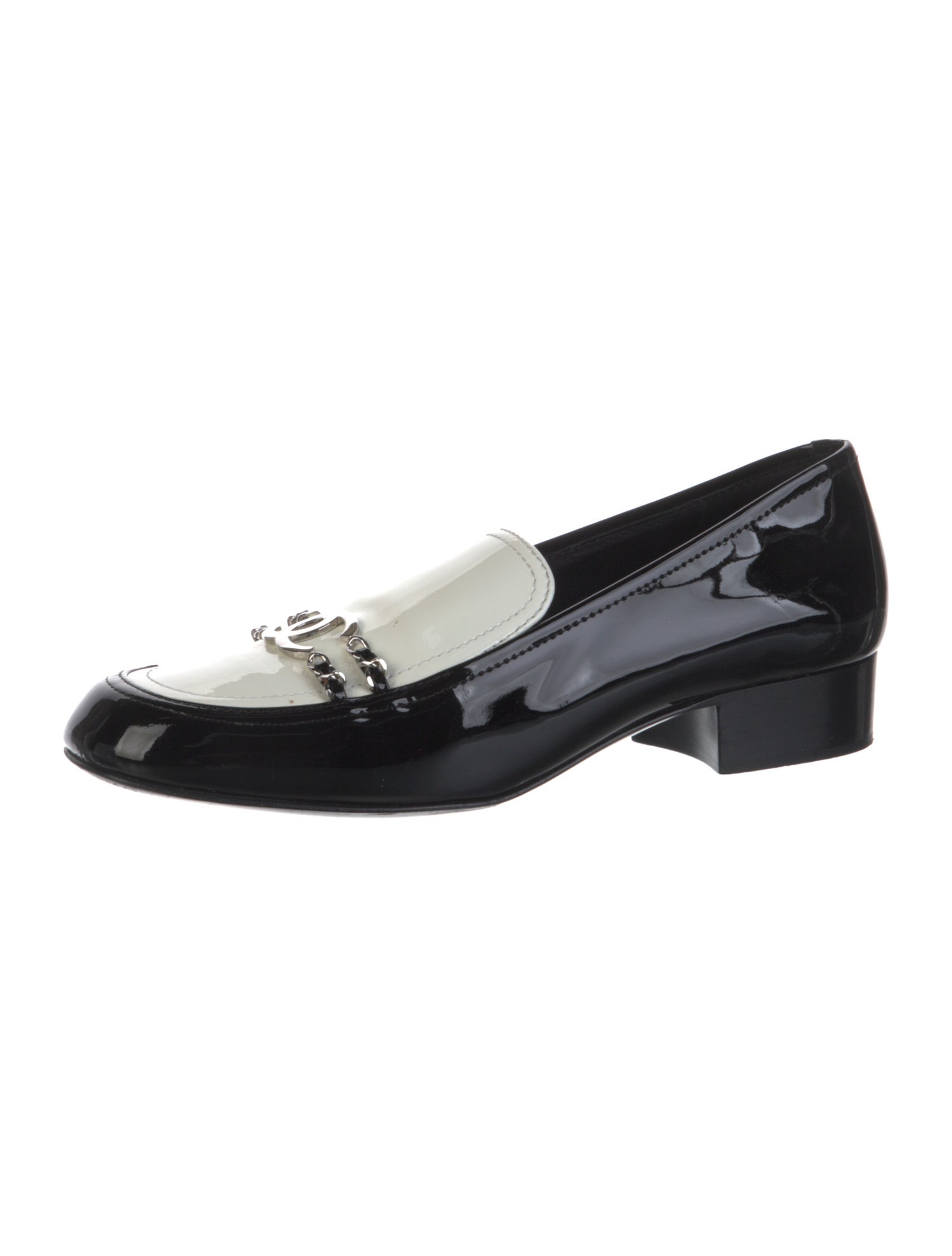 Chanel Interlocking CC Logo Patent Leather Loafers