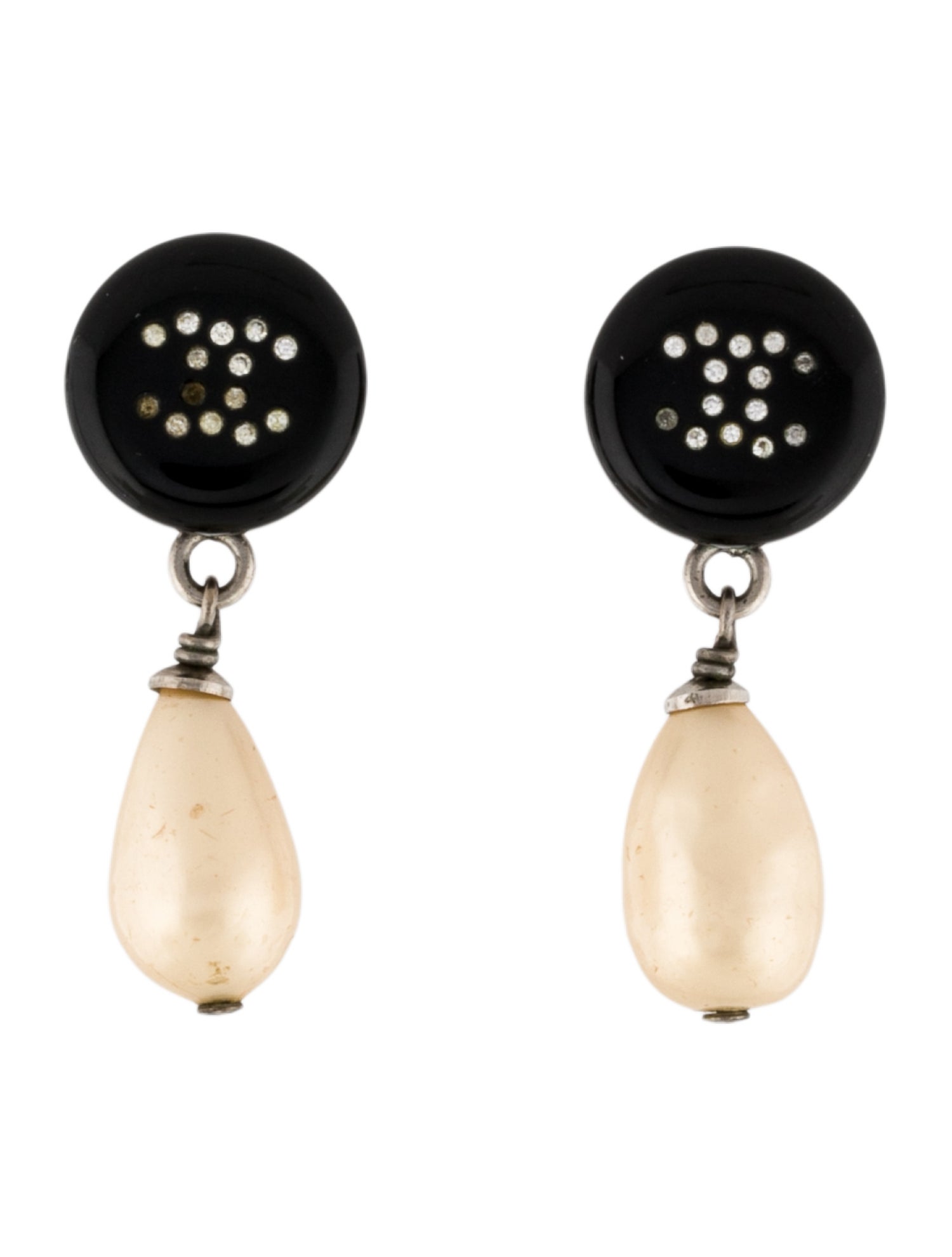 Chanel Faux Pearl, Strass & Resin CC Drop Earrings