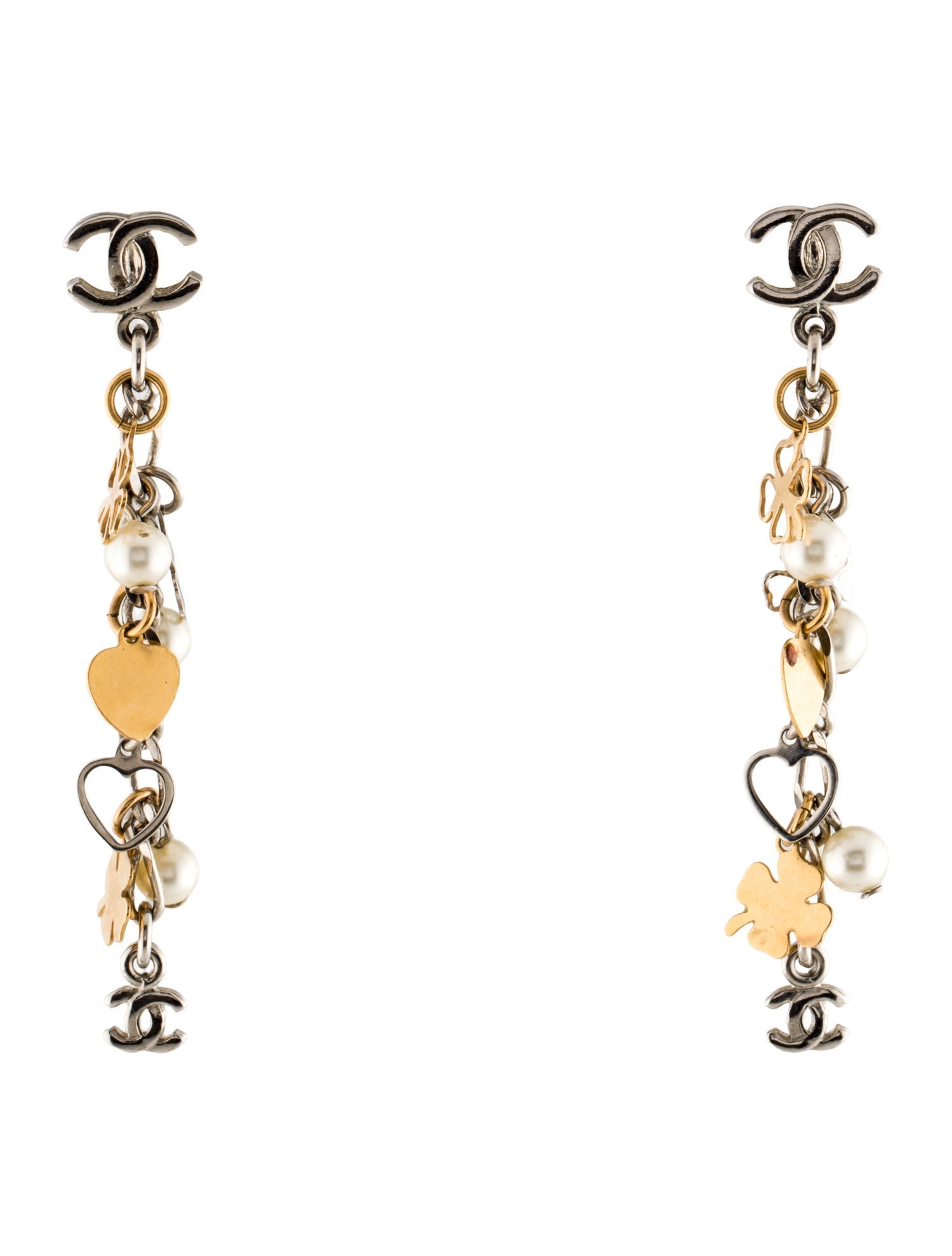 Chanel Faux Pearl CC Clover Drop Earrings