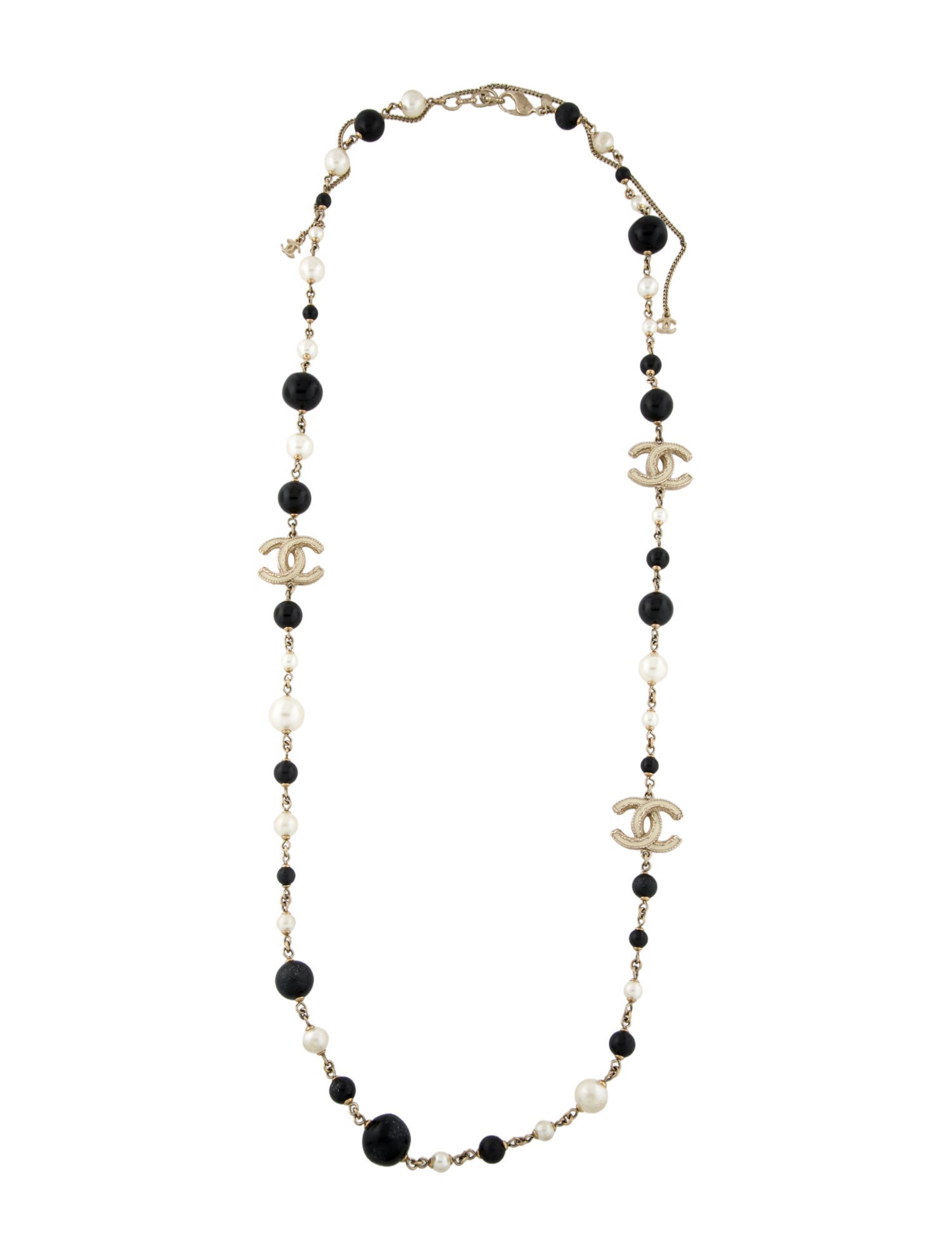 Chanel Faux Pearl & Resin CC Station Strand Necklace
