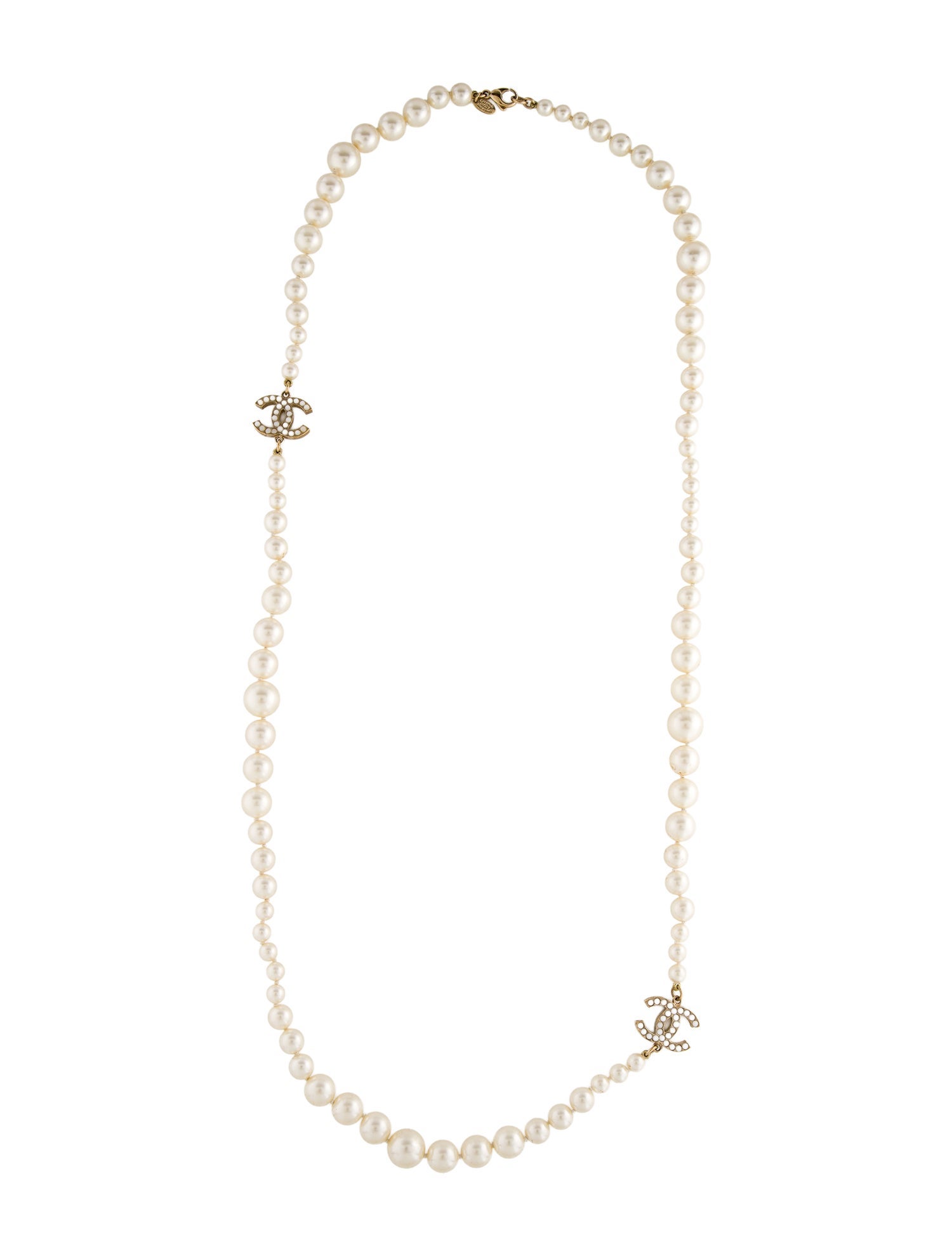 Chanel Faux Pearl CC Bead Strand Necklace