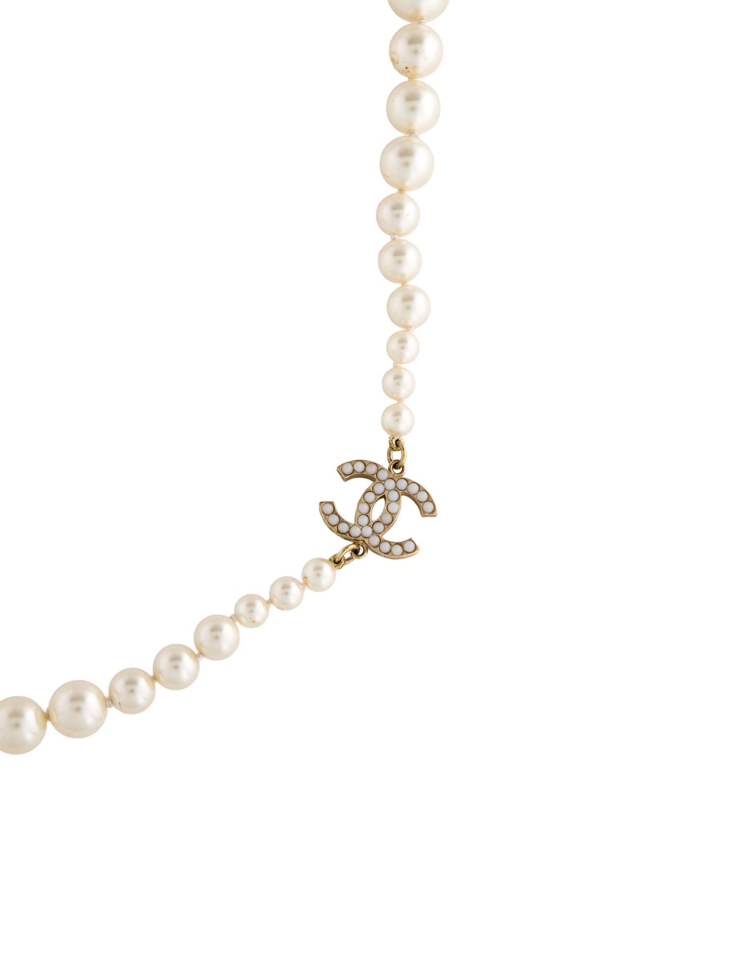 Chanel Faux Pearl CC Bead Strand Necklace