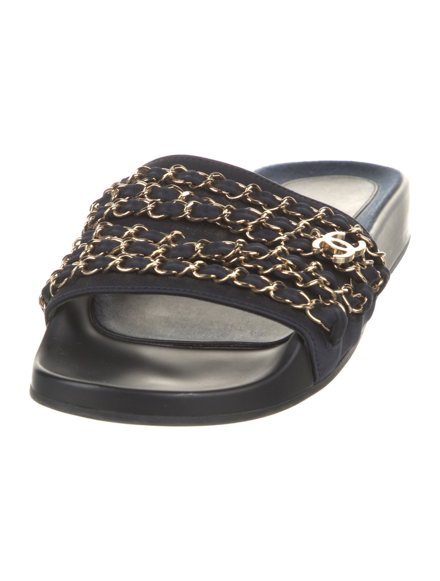 Chanel Interlocking CC Logo Chain-Link Accents Slides