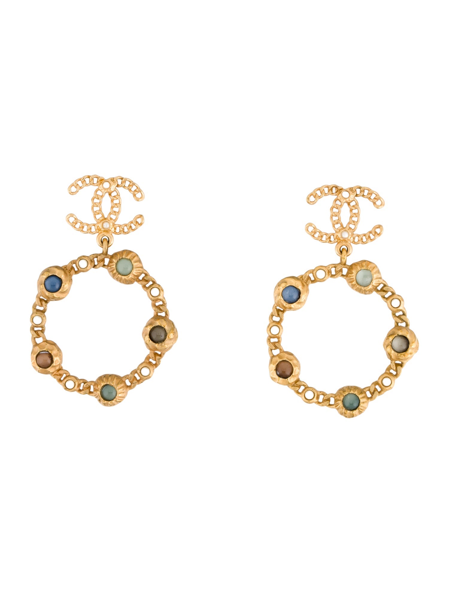 Chanel Faux Pearl & Resin CC Drop Earrings