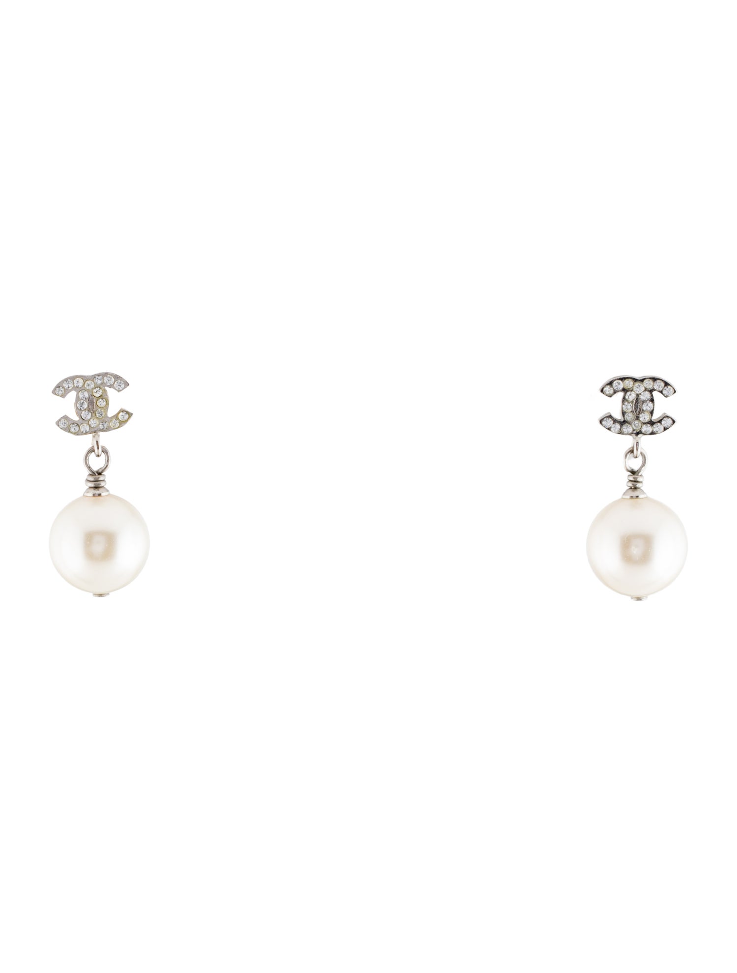 Chanel Faux Pearl & Strass CC Drop Earrings