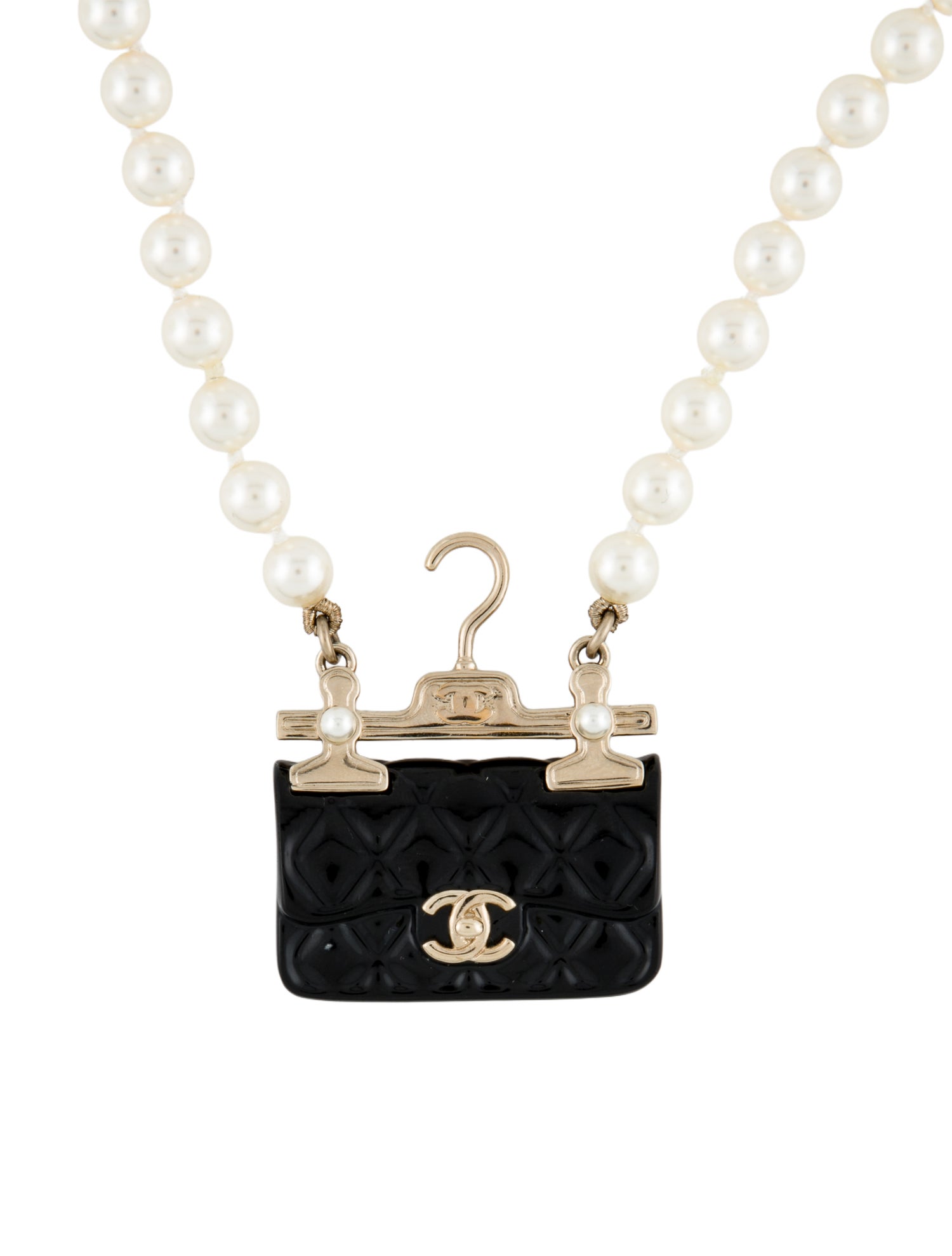 Chanel 2023 Faux Pearl & Resin CC Handbag Pendant Necklace