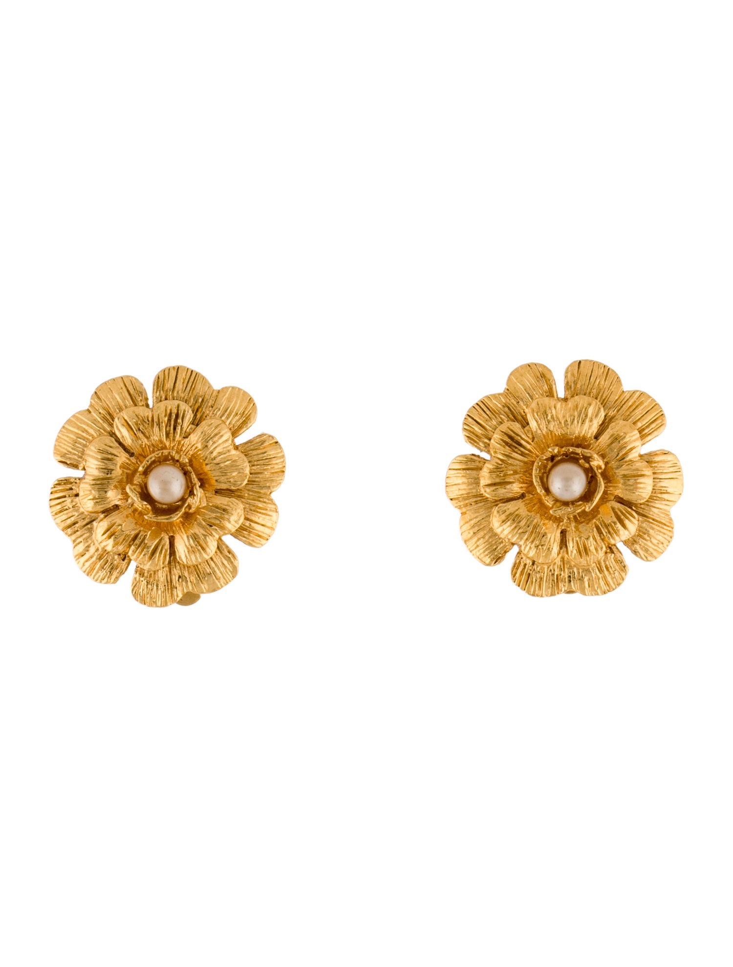 Chanel Vintage Faux Pearl Flower Clip-On Earrings