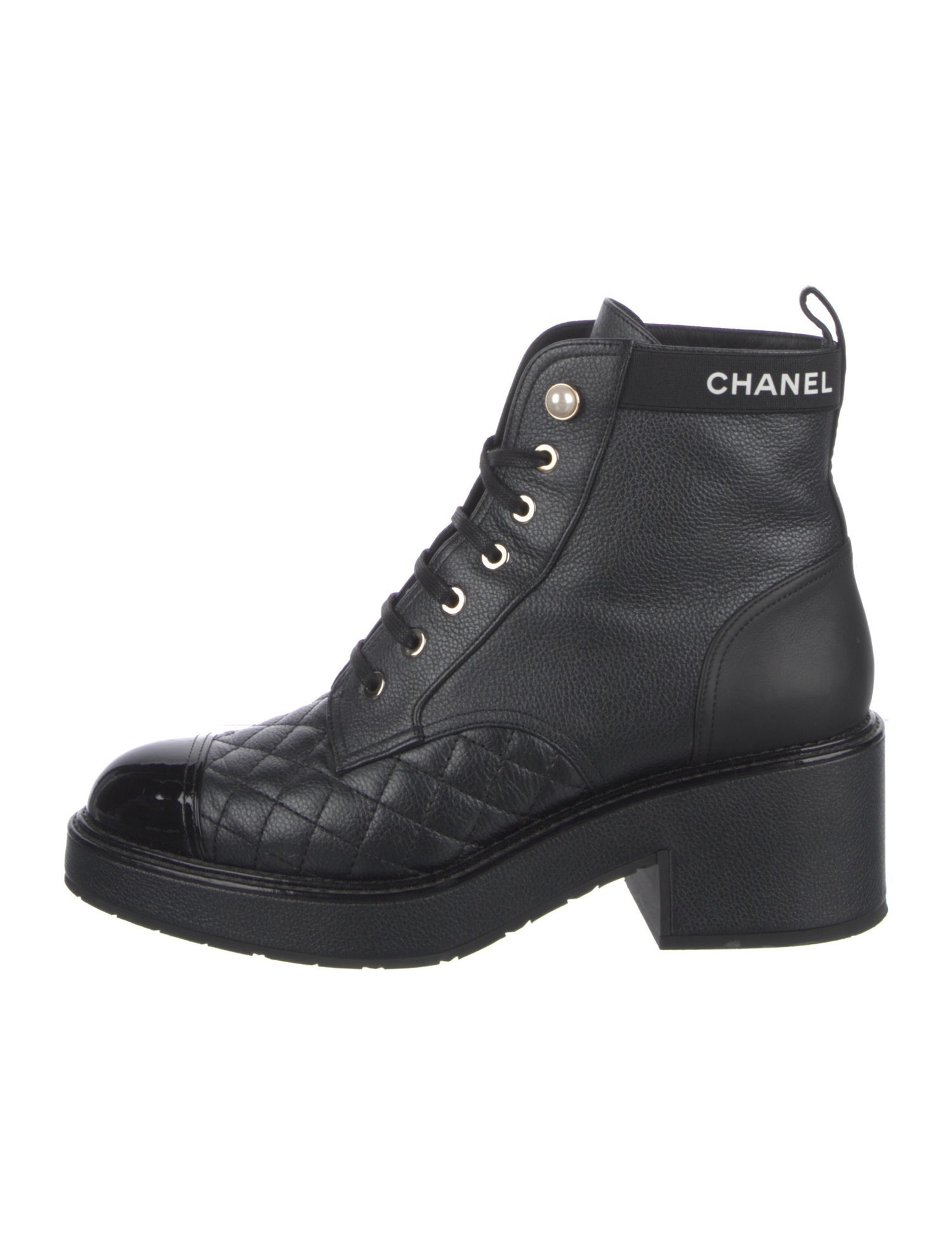 Chanel 2021 Faux Pearl Accents Combat Boots