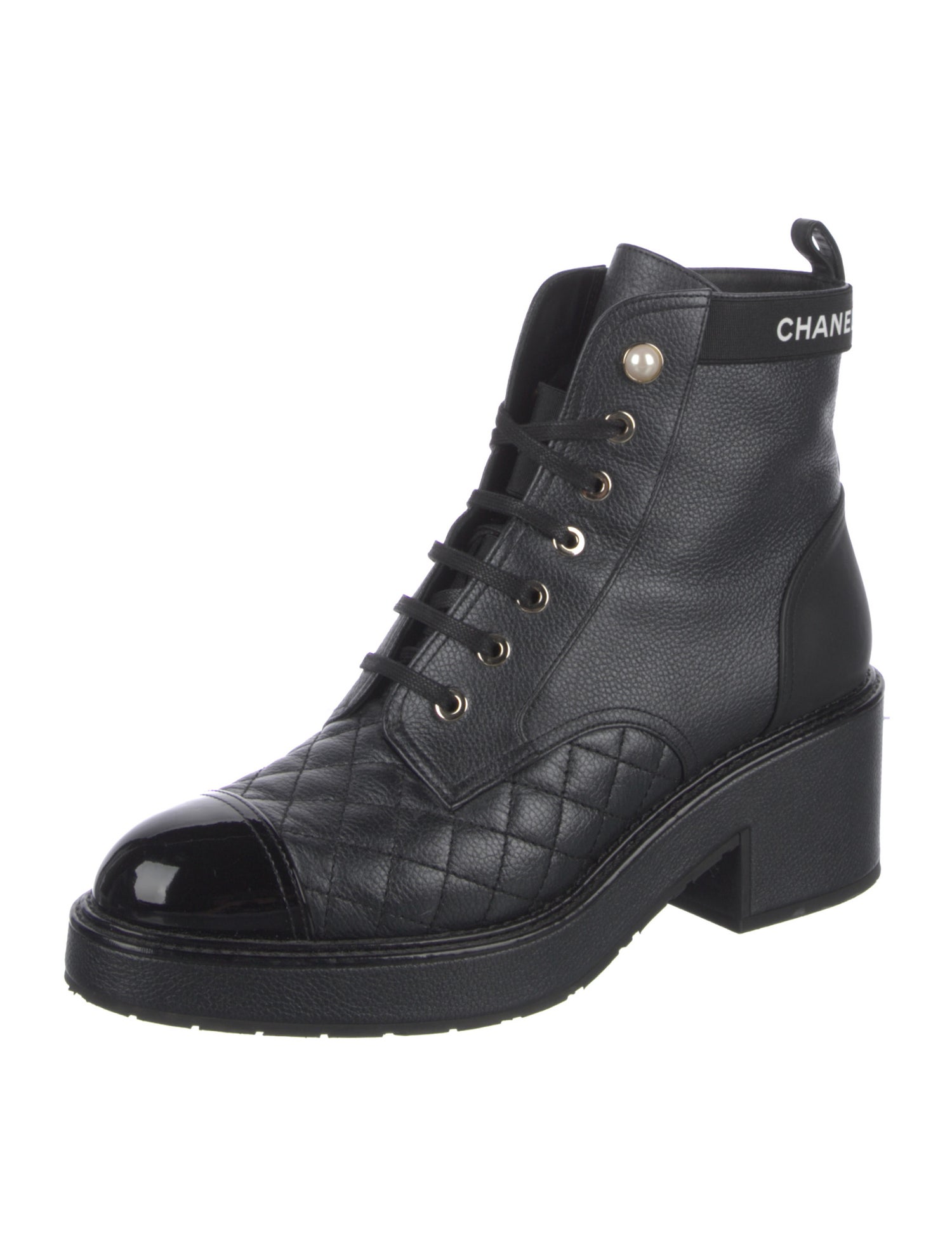Chanel 2021 Faux Pearl Accents Combat Boots