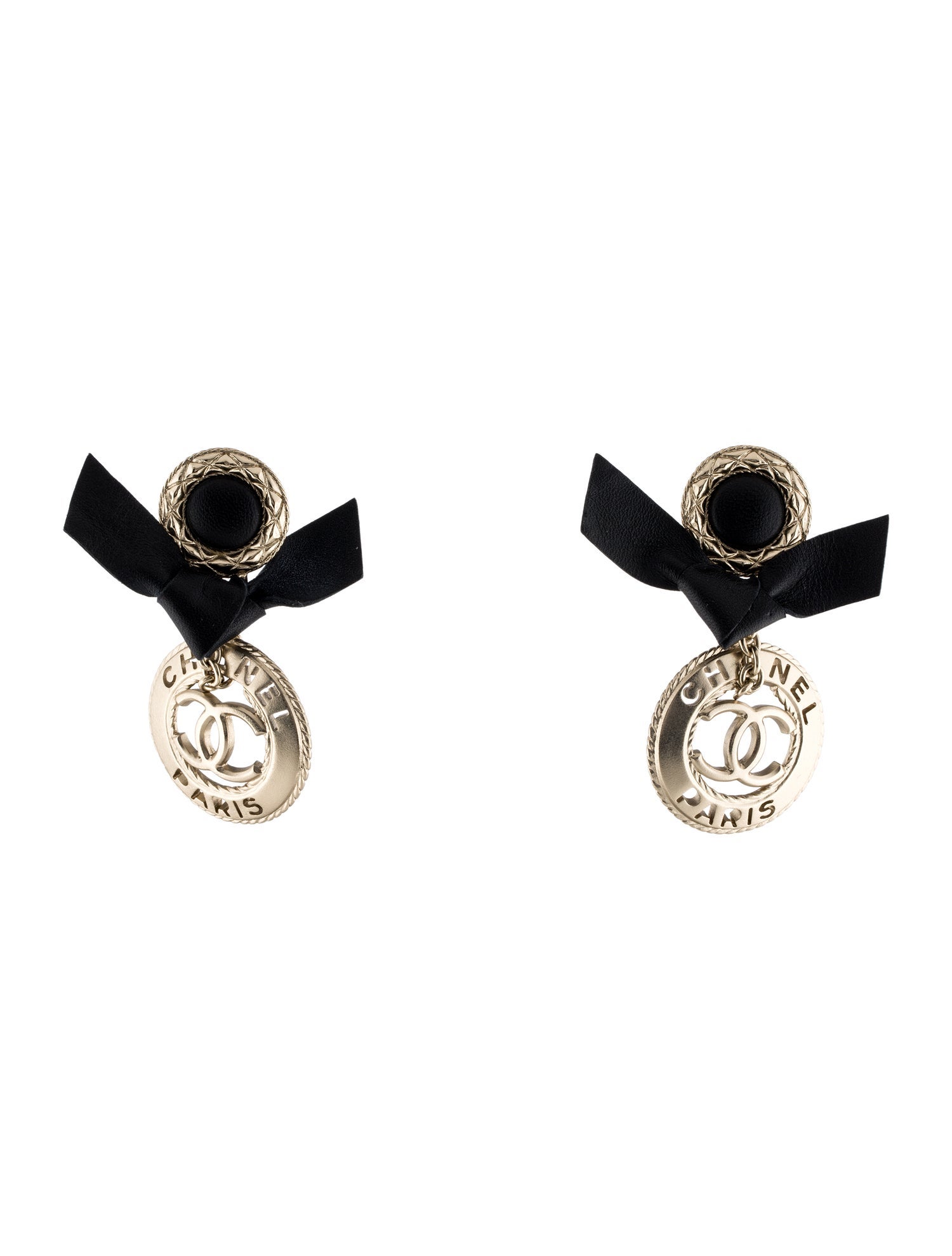 Chanel Leather CC Drop Earrings