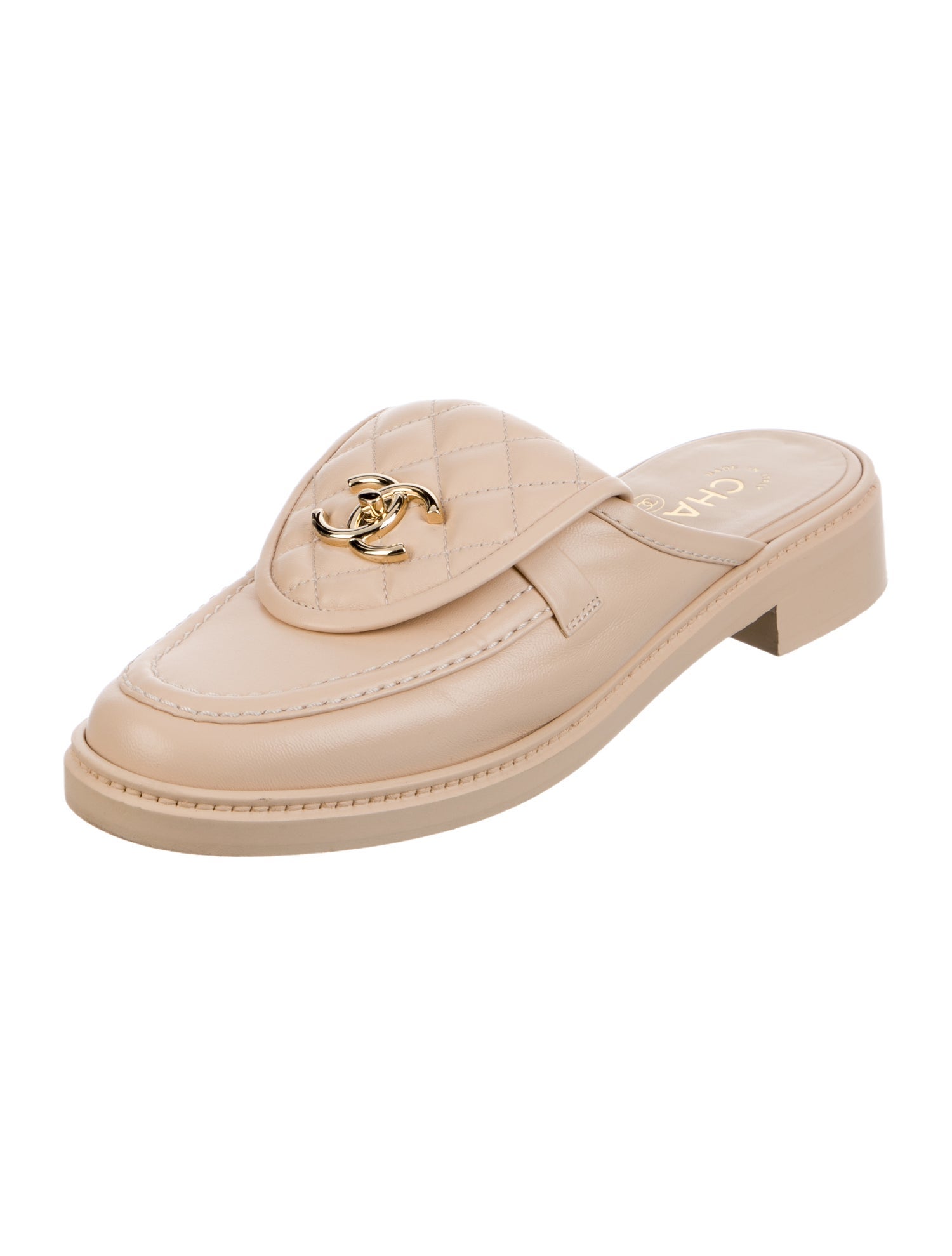 Chanel Interlocking CC Logo Leather Mules