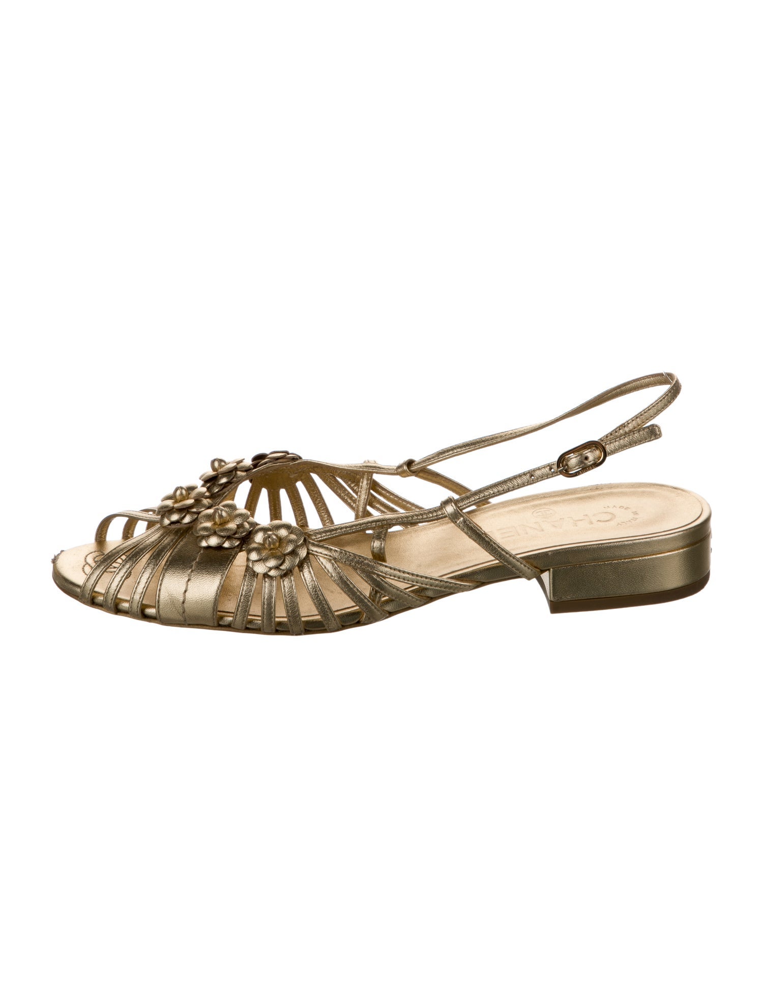Chanel Interlocking CC Logo Leather Slingback Sandals