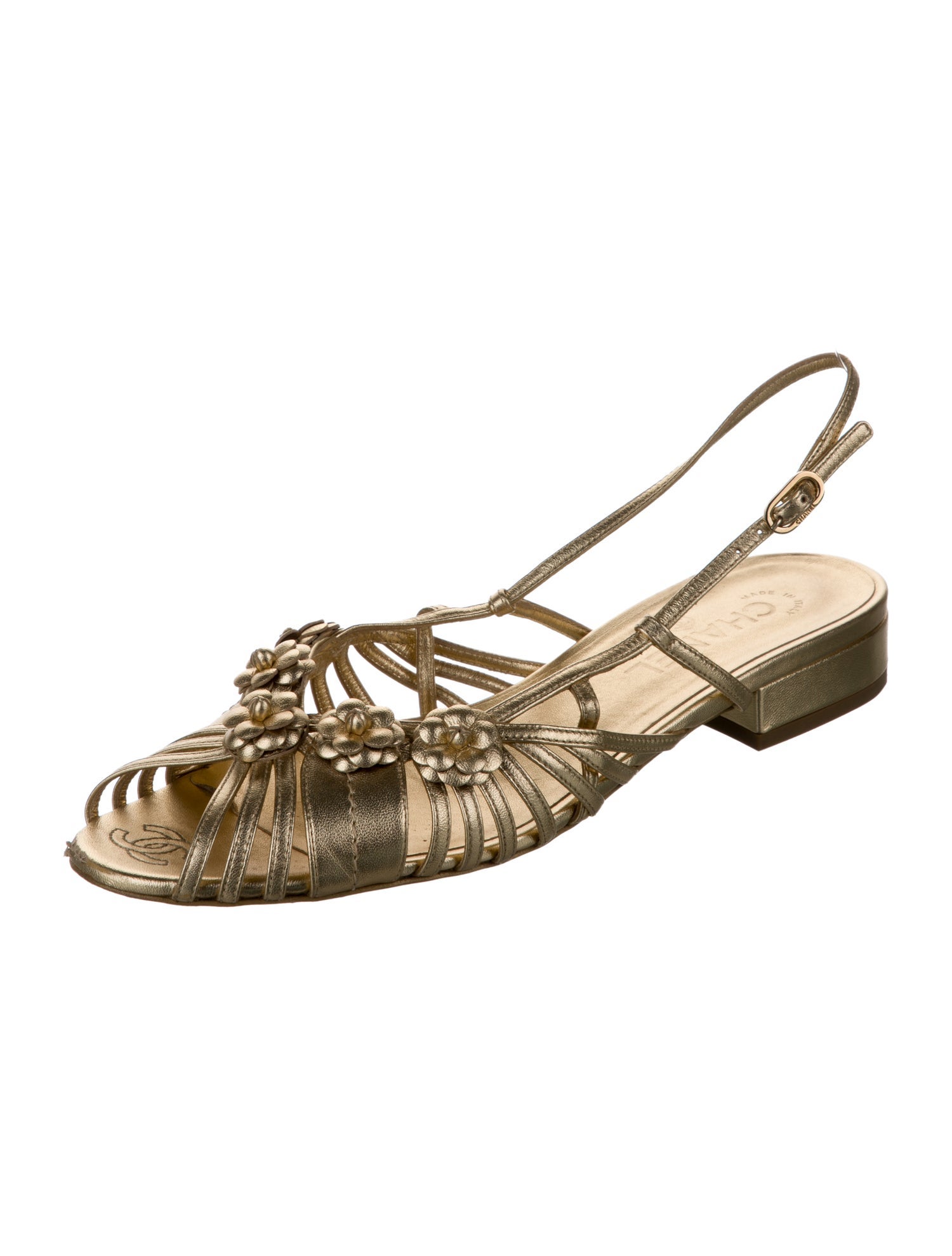 Chanel Interlocking CC Logo Leather Slingback Sandals