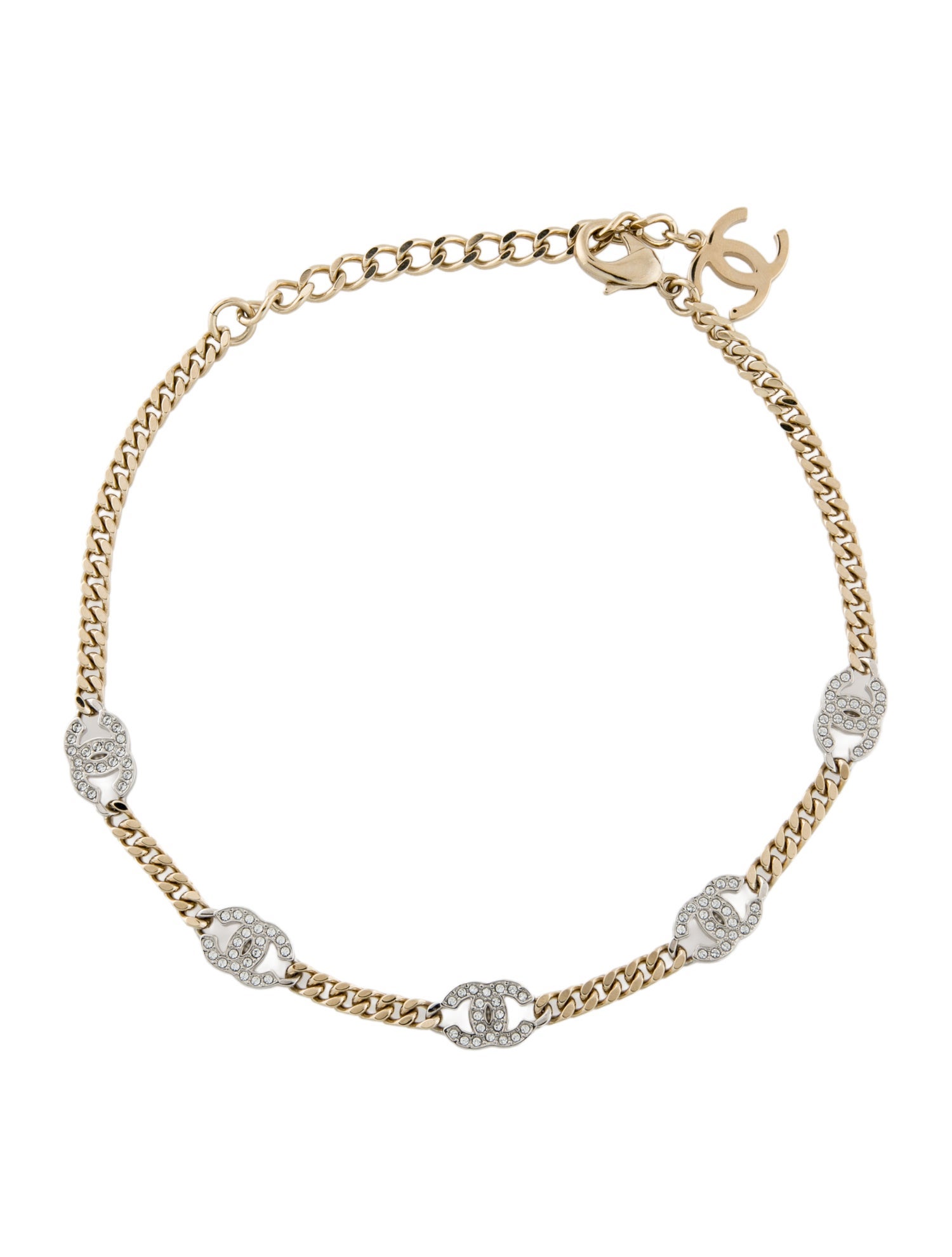 Chanel 2023 Two-Tone Strass CC Choker Necklace