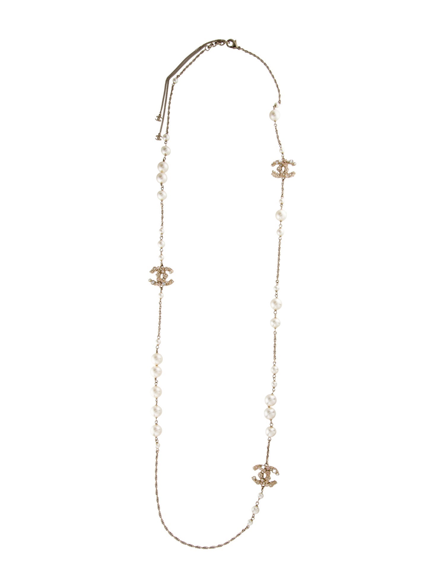 Chanel Faux Pearl, Strass, & Enamel CC Station Necklace