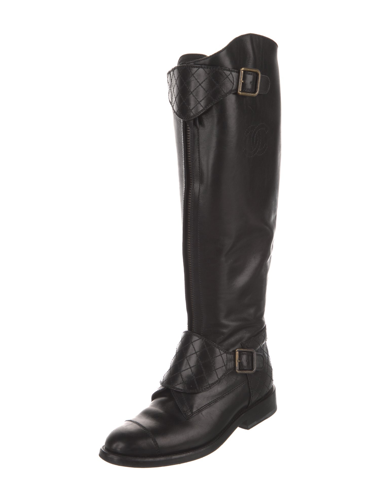 Chanel Interlocking CC Logo Leather Riding Boots