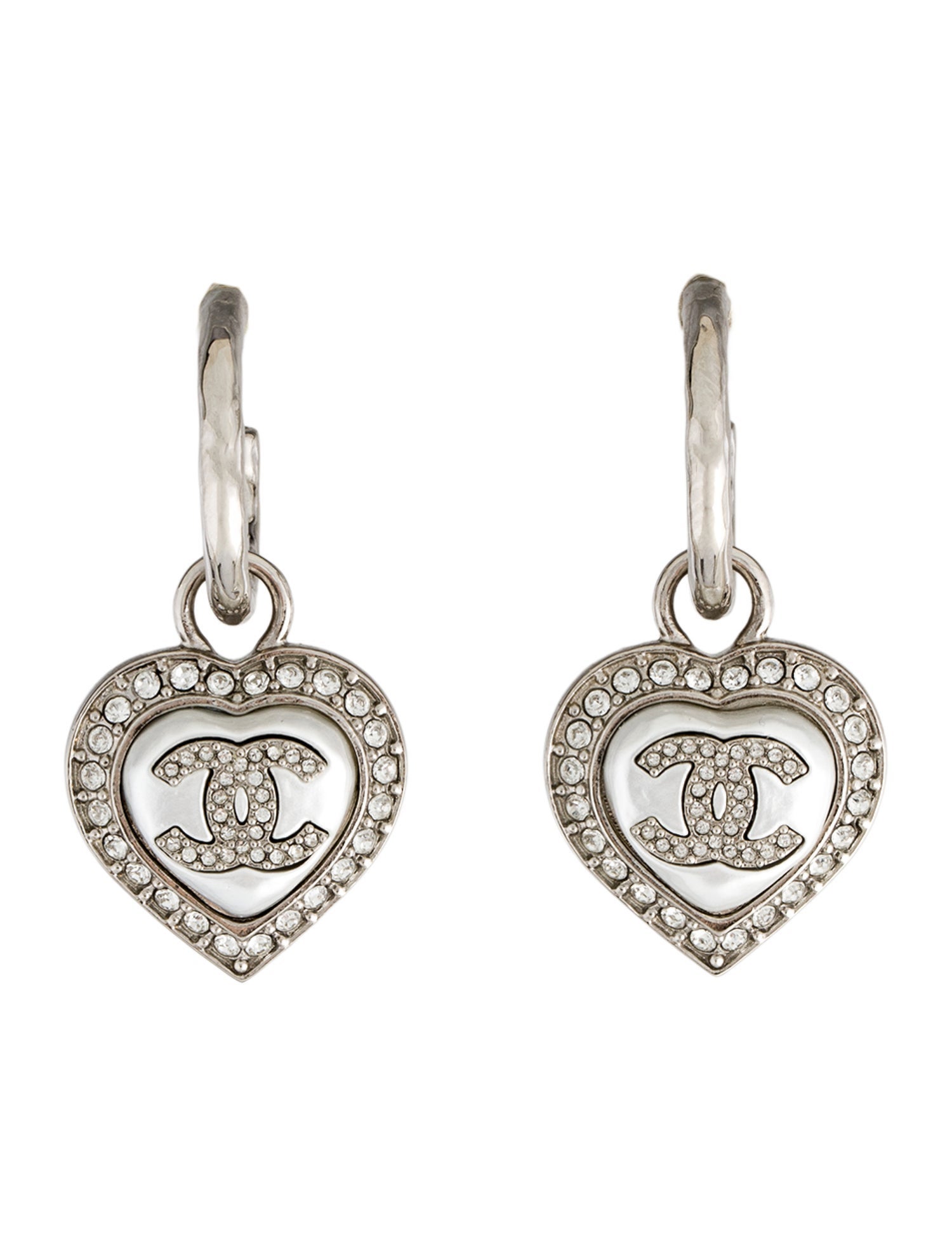 Chanel 2023 Faux Pearl & Strass CC Heart Drop Earrings