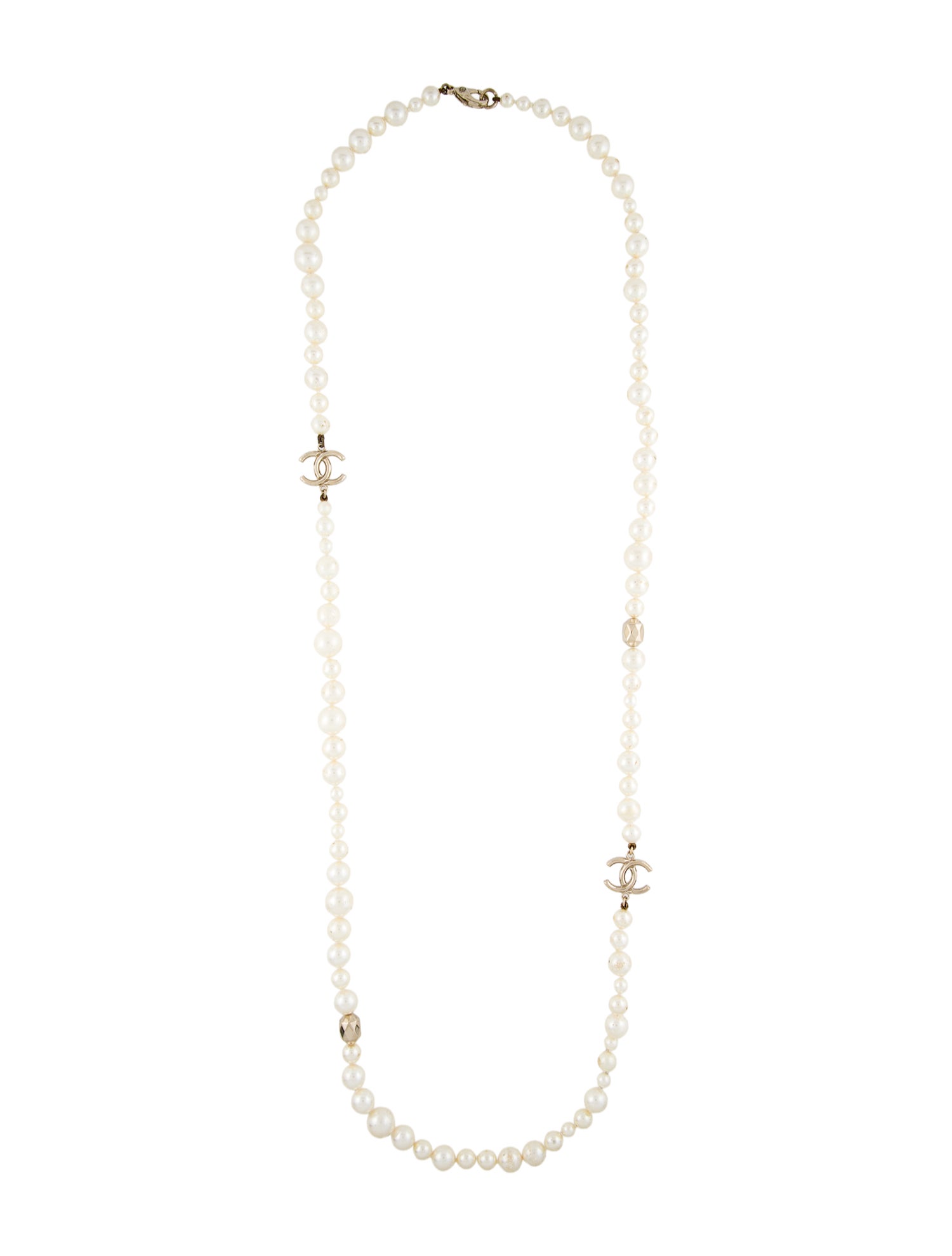 Chanel Faux Pearl & Faceted Bead Station Strand Necklace