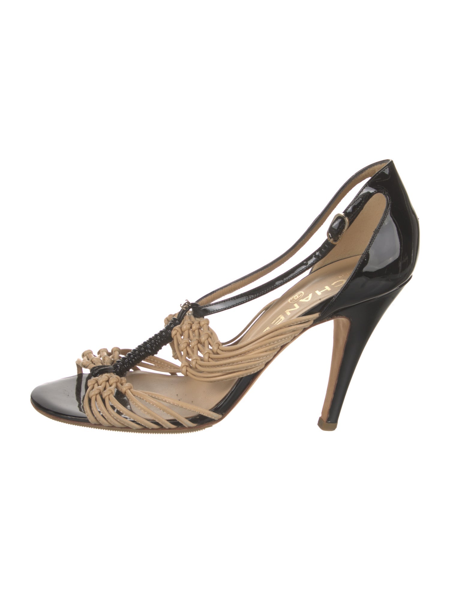 Chanel Interlocking CC Logo Patent Leather T-Strap Sandals