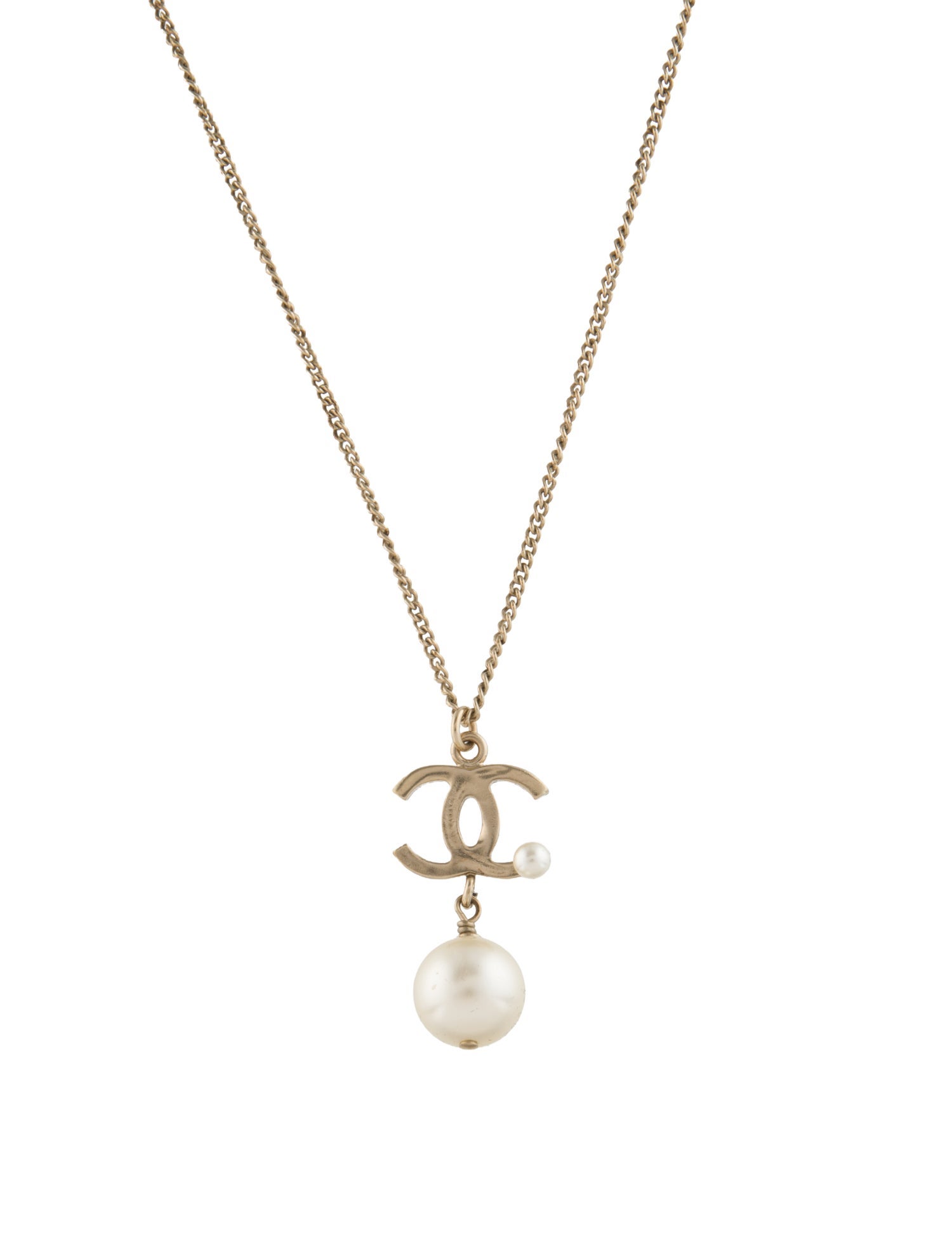 Chanel Faux Pearl & Enamel CC Pendant Necklace