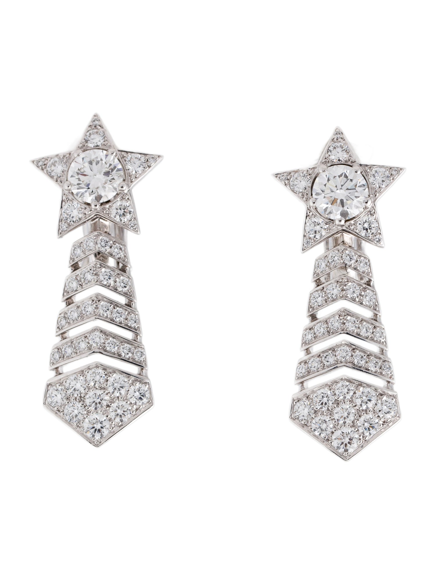 Chanel 18K Diamond Comete Clip-On Earrings