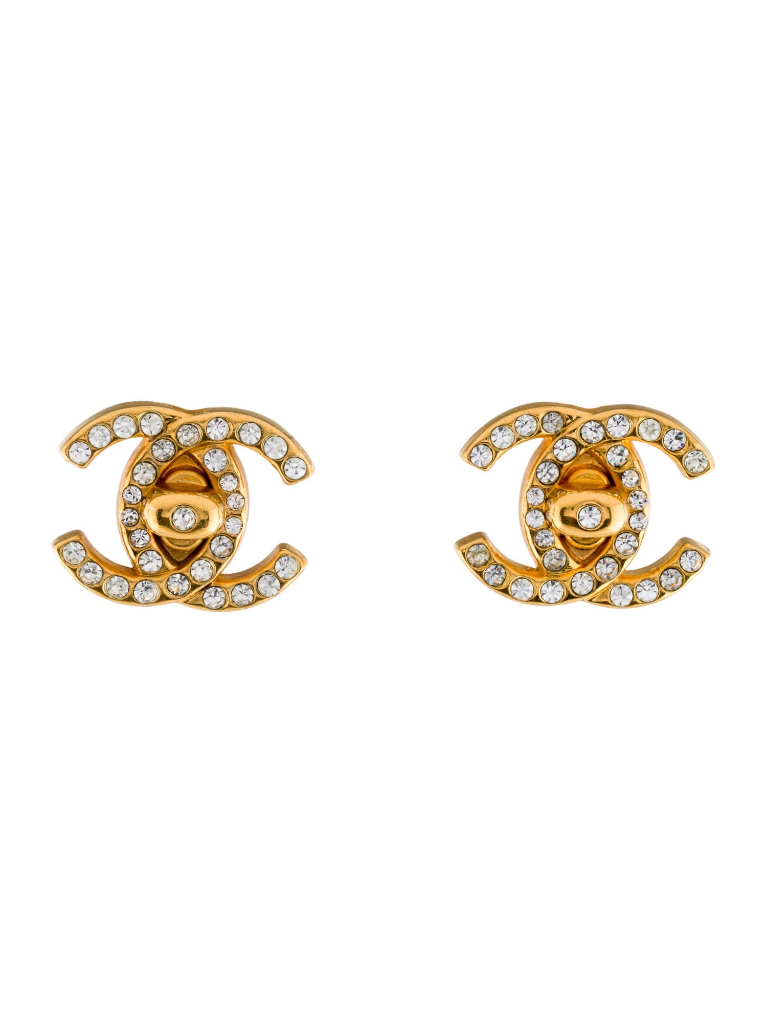 Chanel Vintage Strass CC Turn-Lock Clip-On Earrings