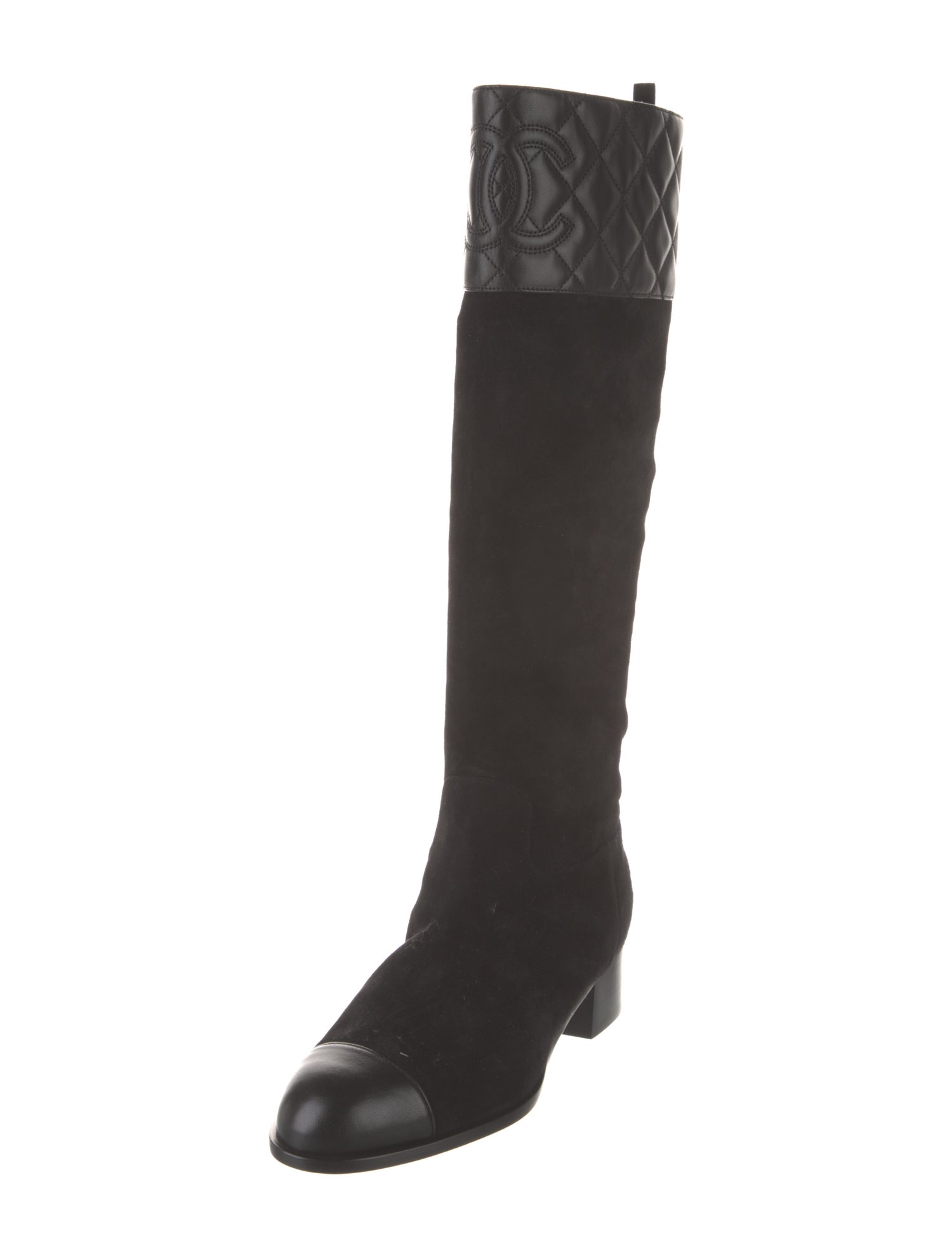 Chanel Interlocking CC Logo Suede Riding Boots
