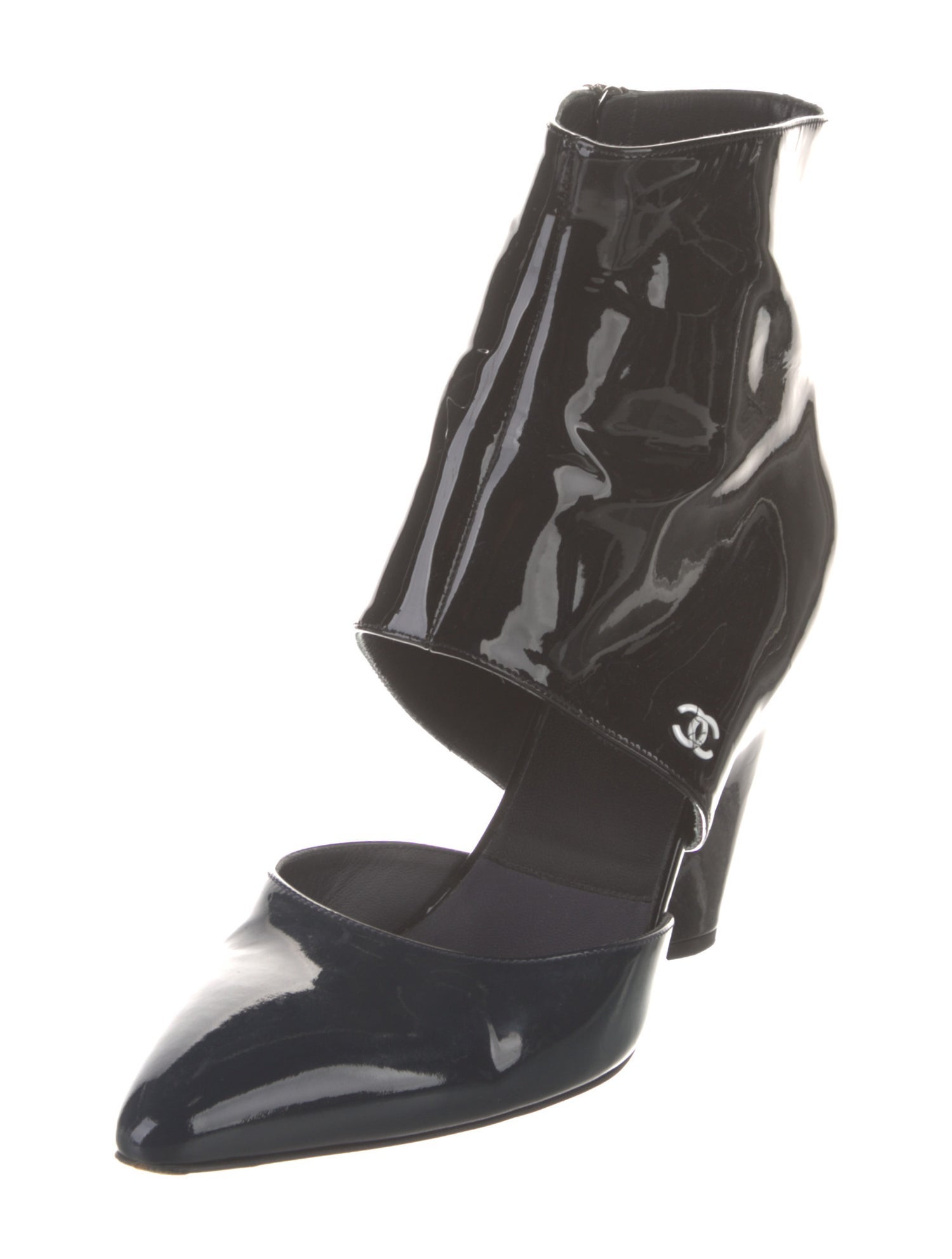 Chanel Interlocking CC Logo Patent Leather Boots