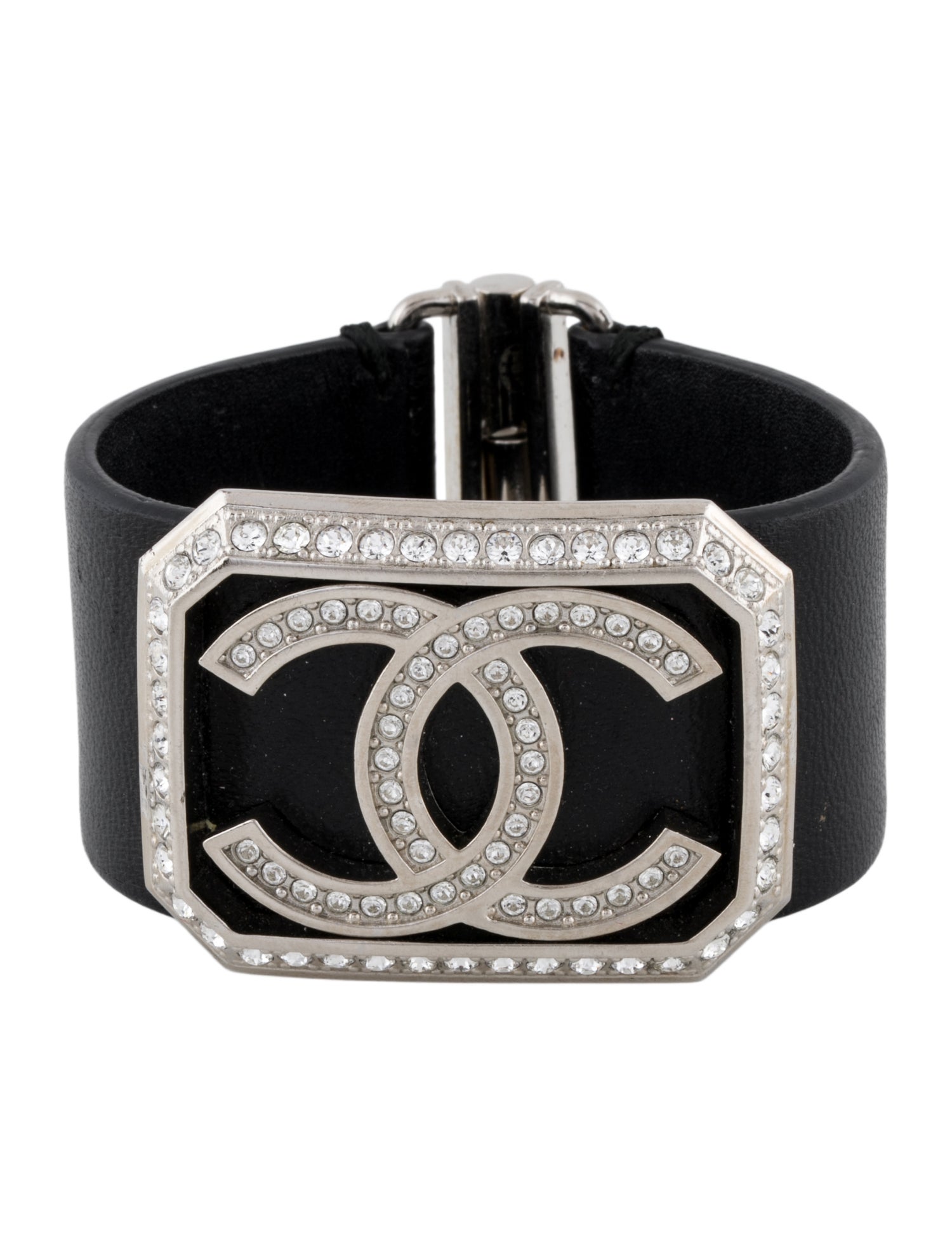 Chanel Leather & Strass CC Wrap Bracelet