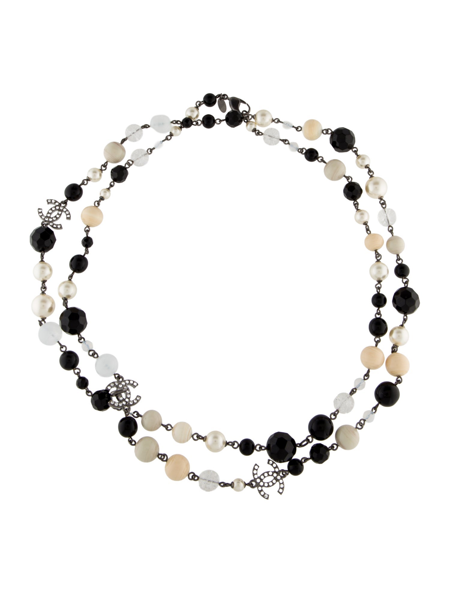 Chanel Faux Pearl, Resin & Strass CC Logo Beaded Station Necklace