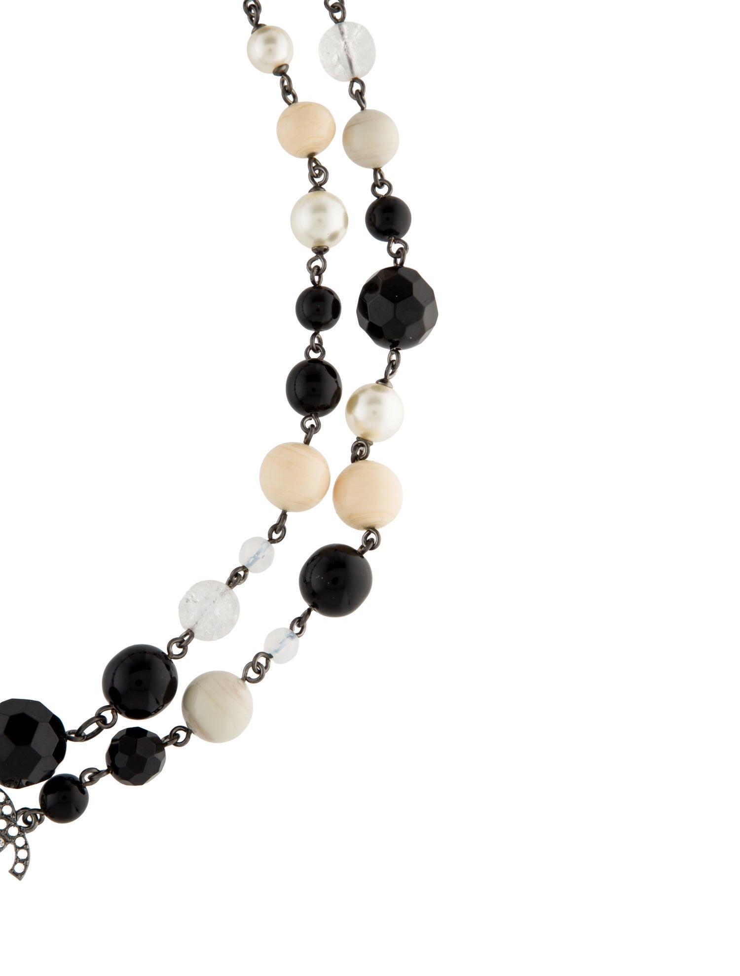 Chanel Faux Pearl, Resin & Strass CC Logo Beaded Station Necklace
