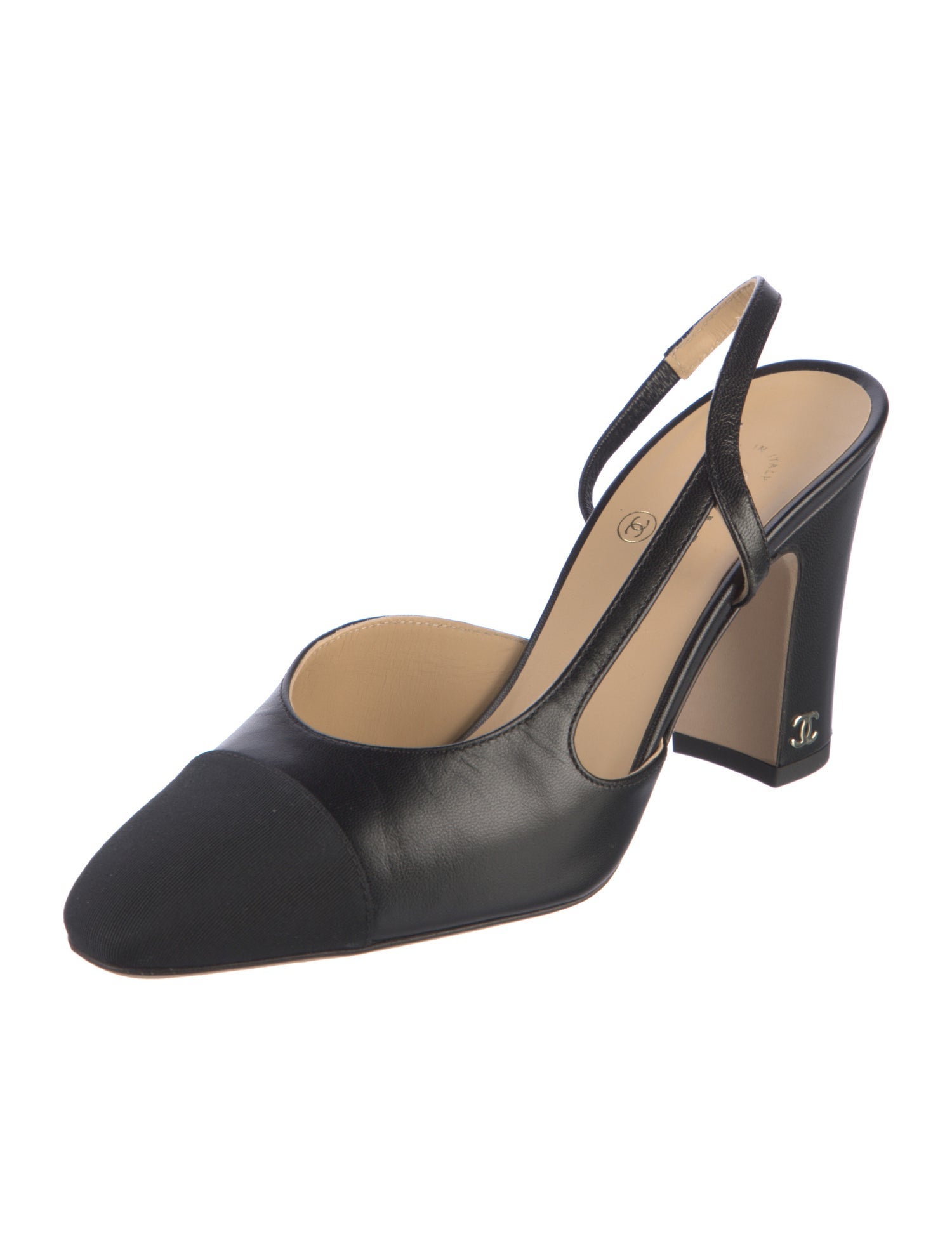 Chanel Interlocking CC Logo Leather Slingback Pumps