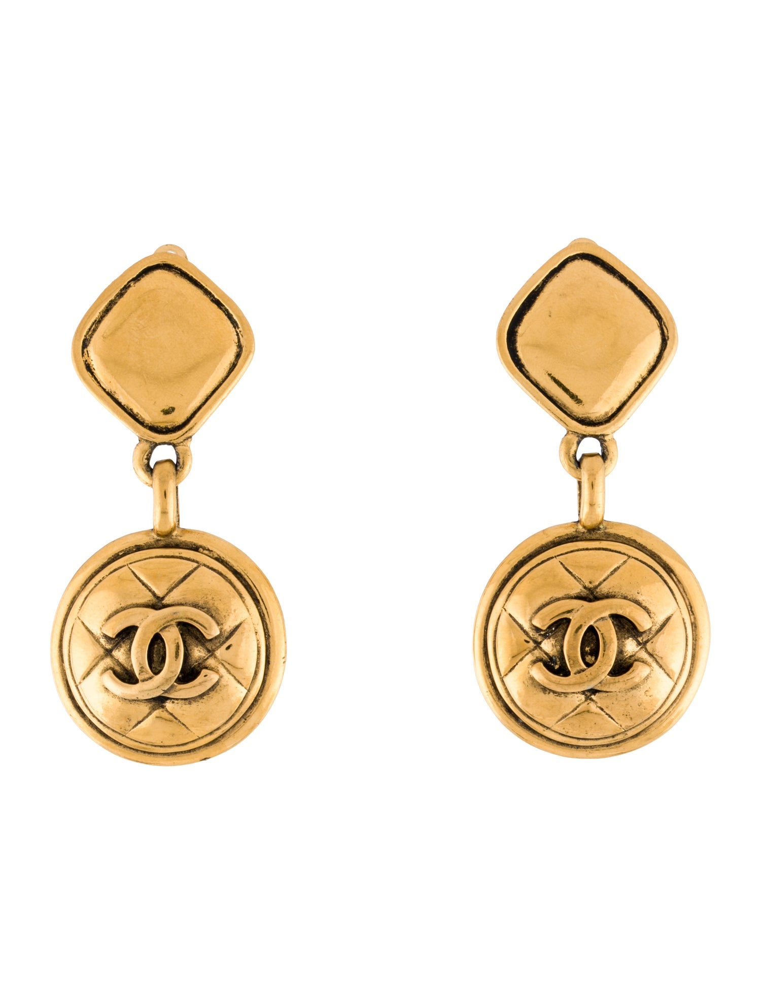 Chanel Vintage Quilted CC Drop Clip-On Earrings