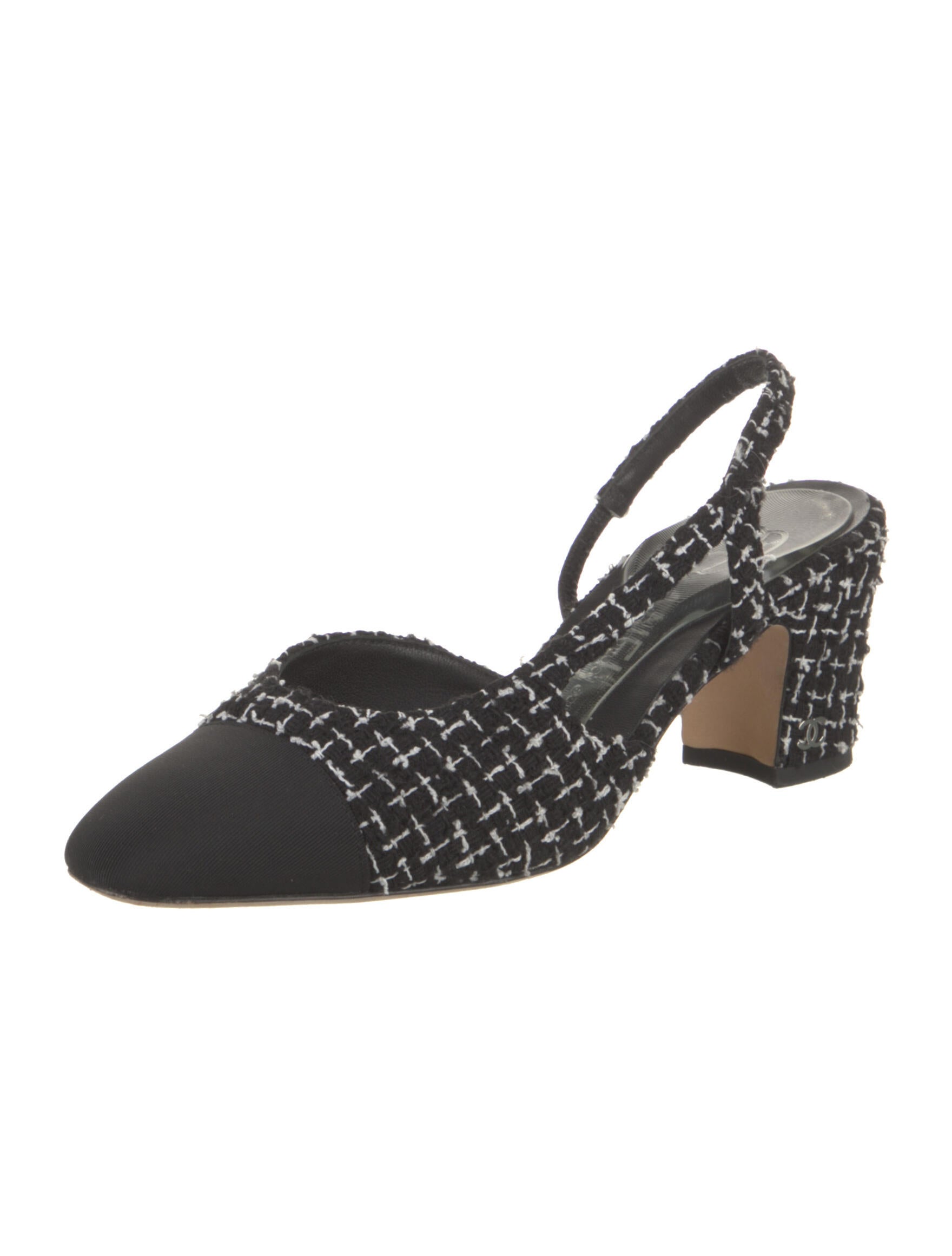 Chanel Interlocking CC Logo Tweed Slingback Pumps