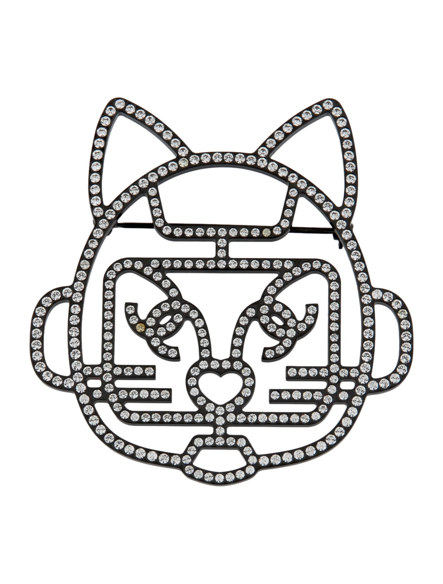 Chanel Strass CC Cat Brooch