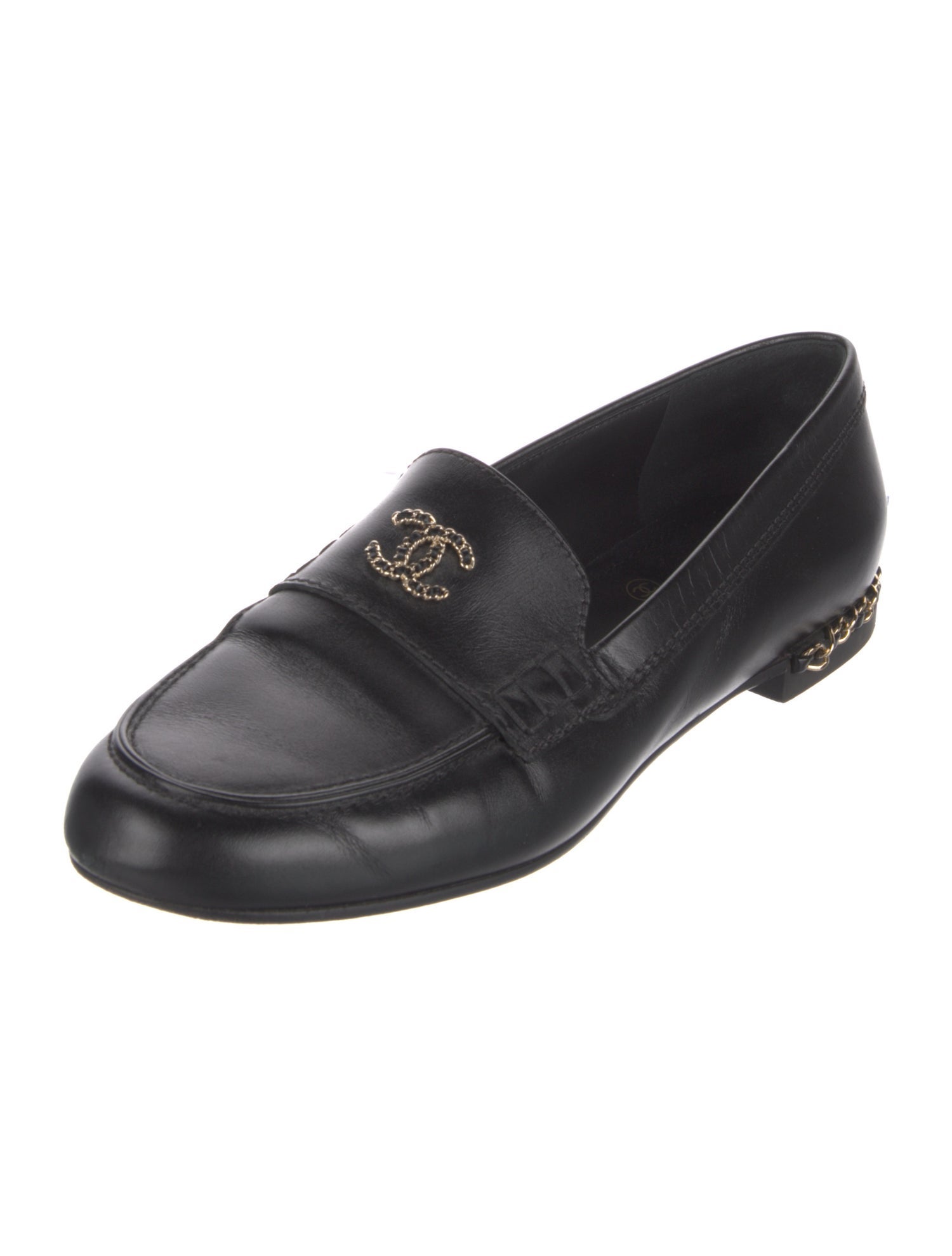 Chanel Interlocking CC Logo Leather Loafers