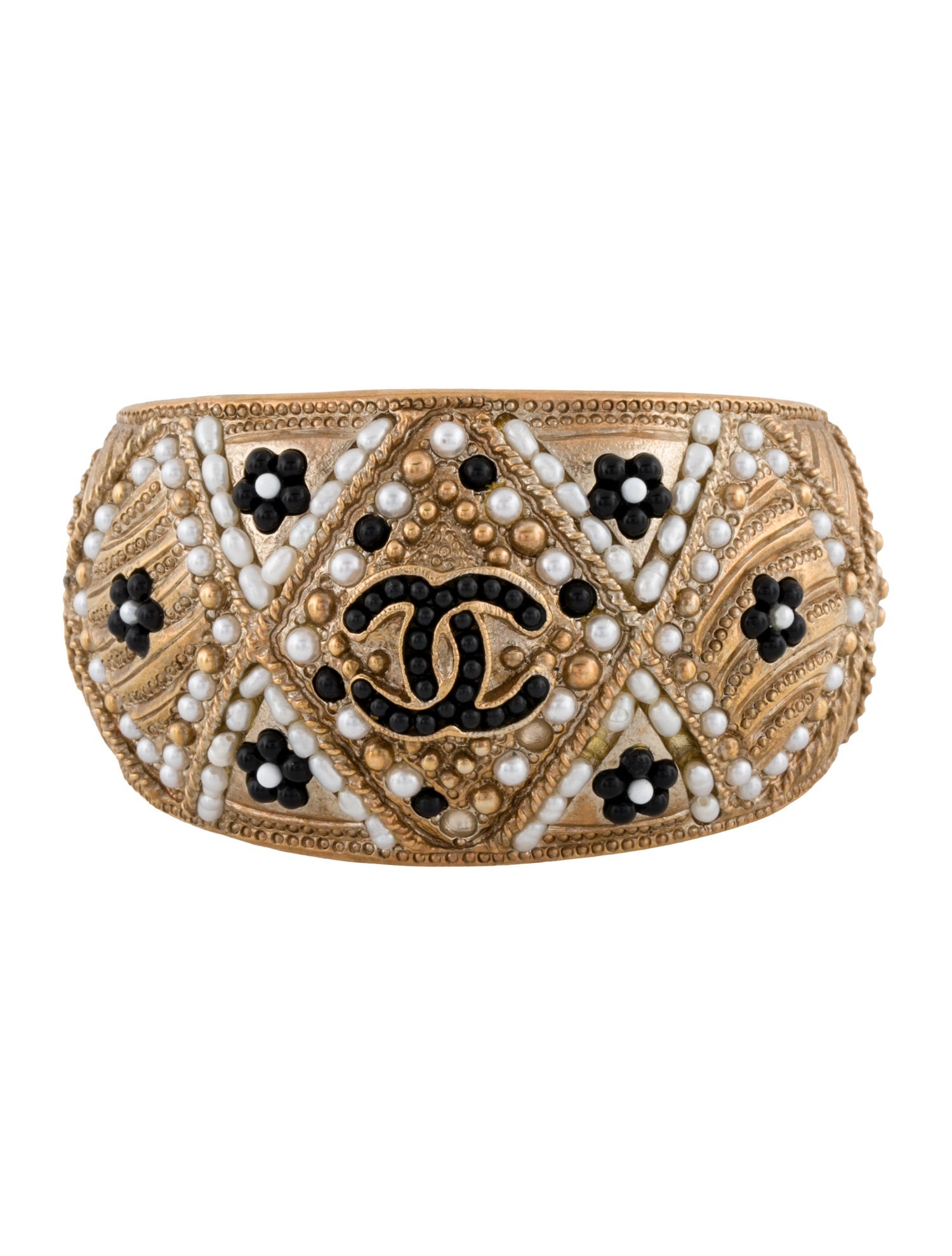 Chanel Pearl, Faux Pearl & Resin CC Cuff Bracelet