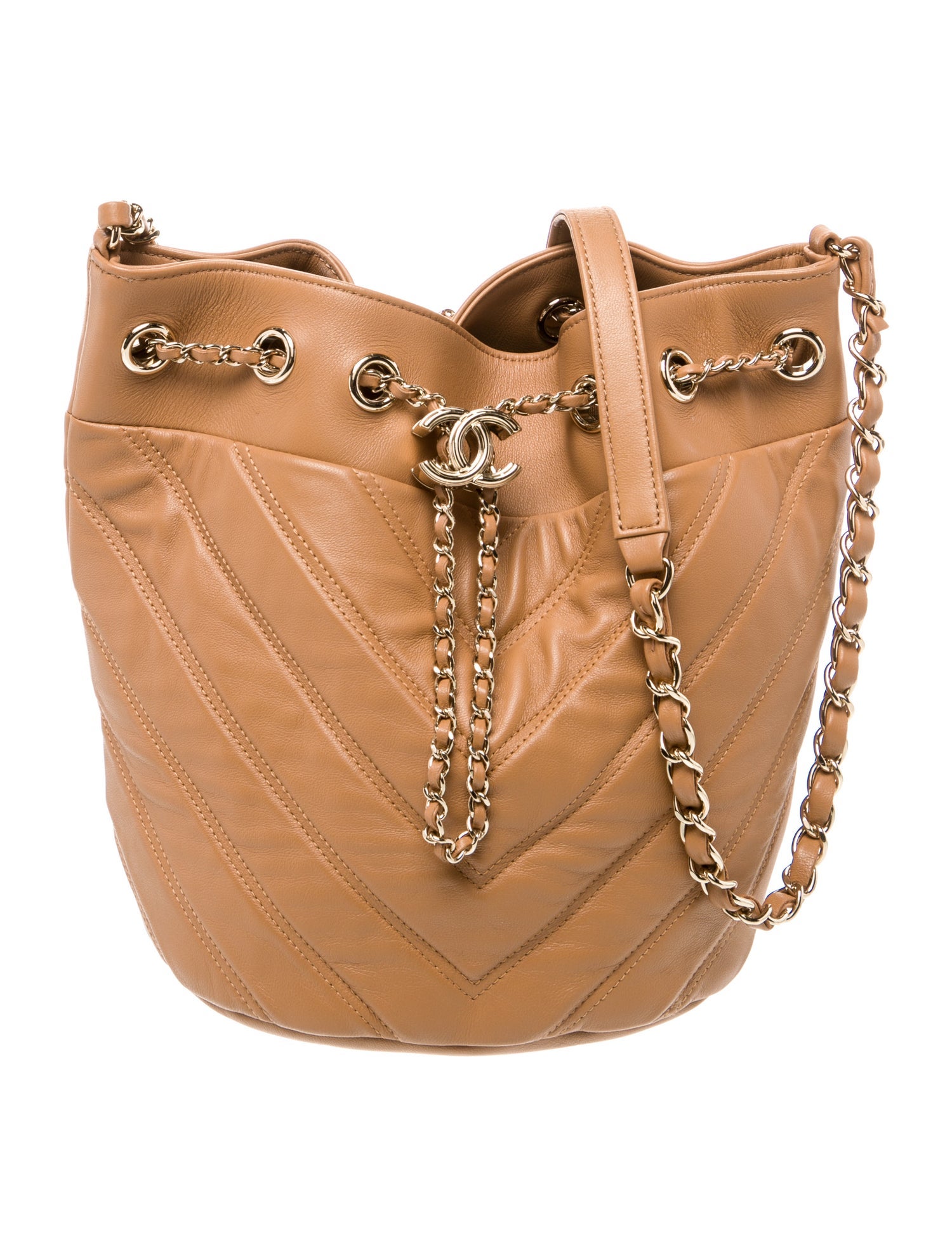 Chanel Small Chevron Drawstring Bucket Bag