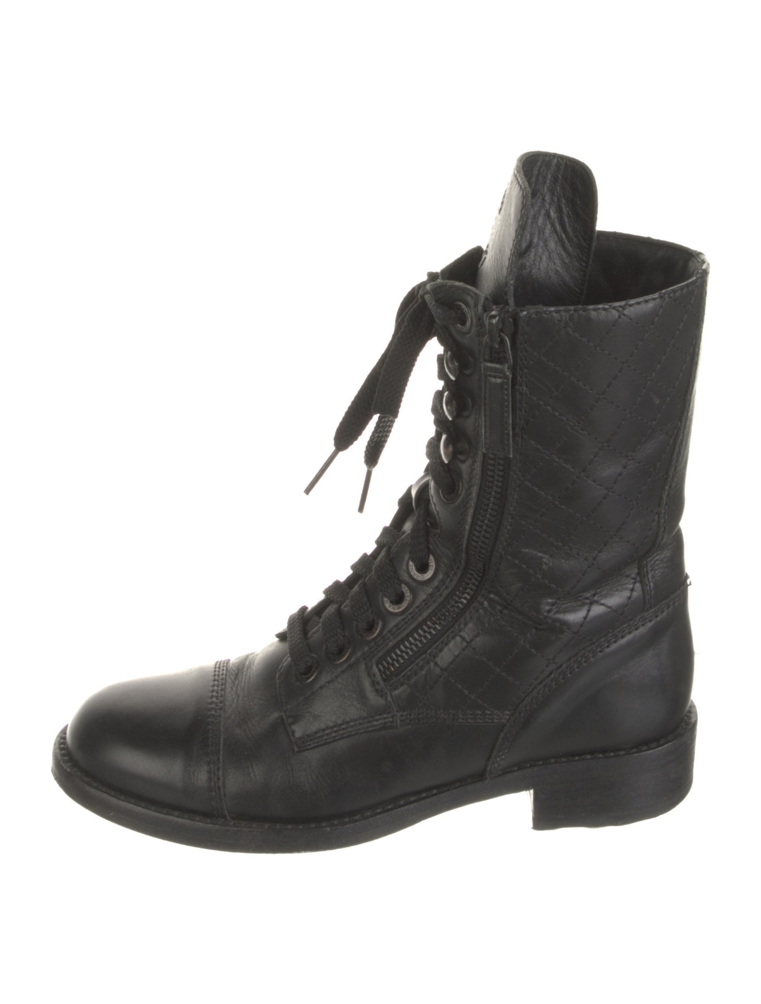 Chanel Interlocking CC Logo Leather Combat Boots