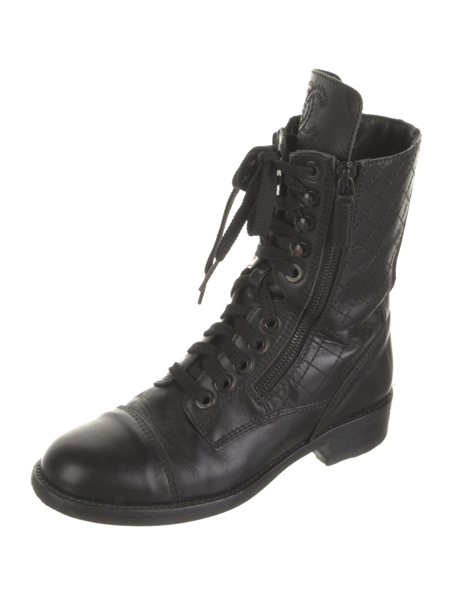 Chanel Interlocking CC Logo Leather Combat Boots
