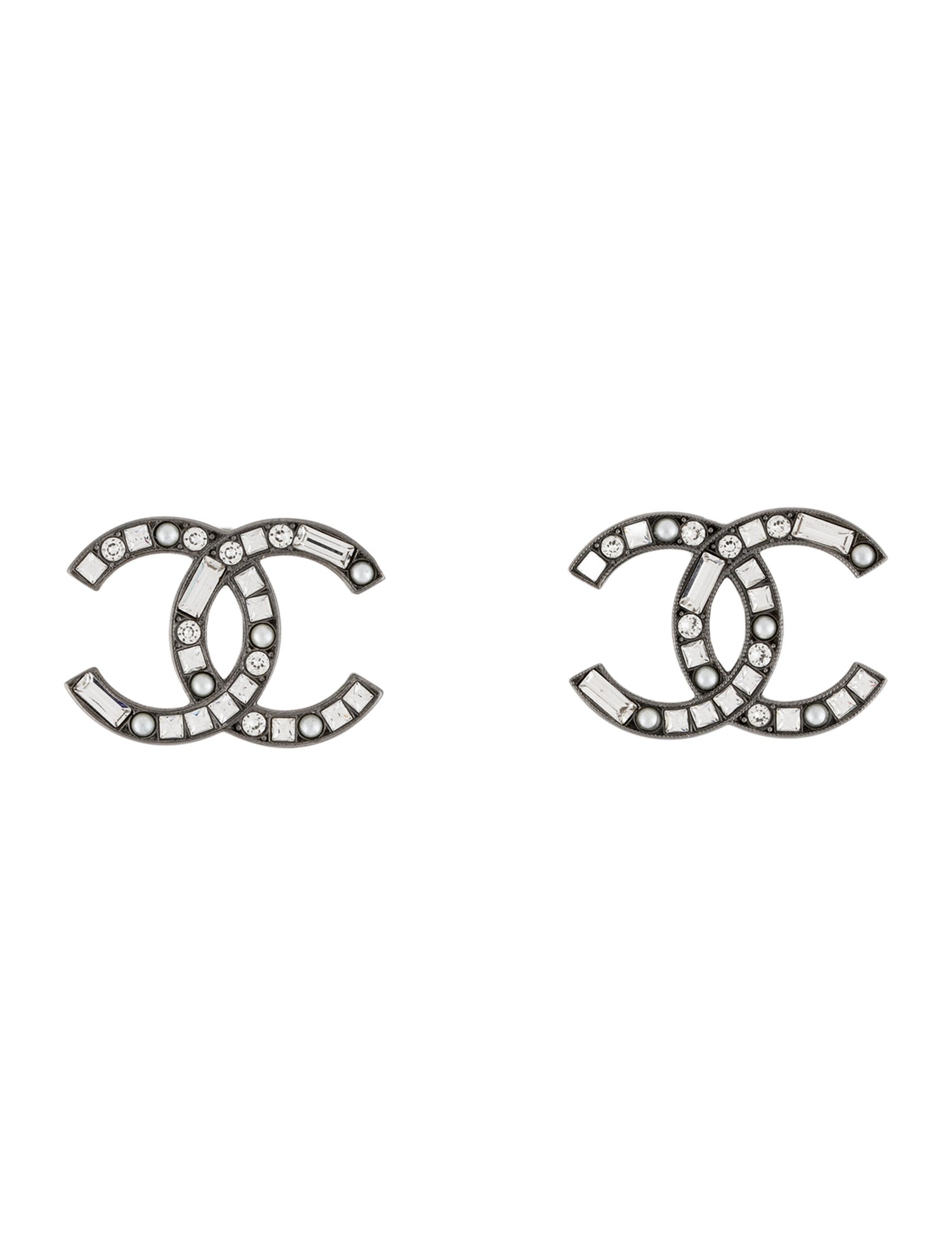 Chanel 2020 Faux Pearl & Strass CC Stud Earrings